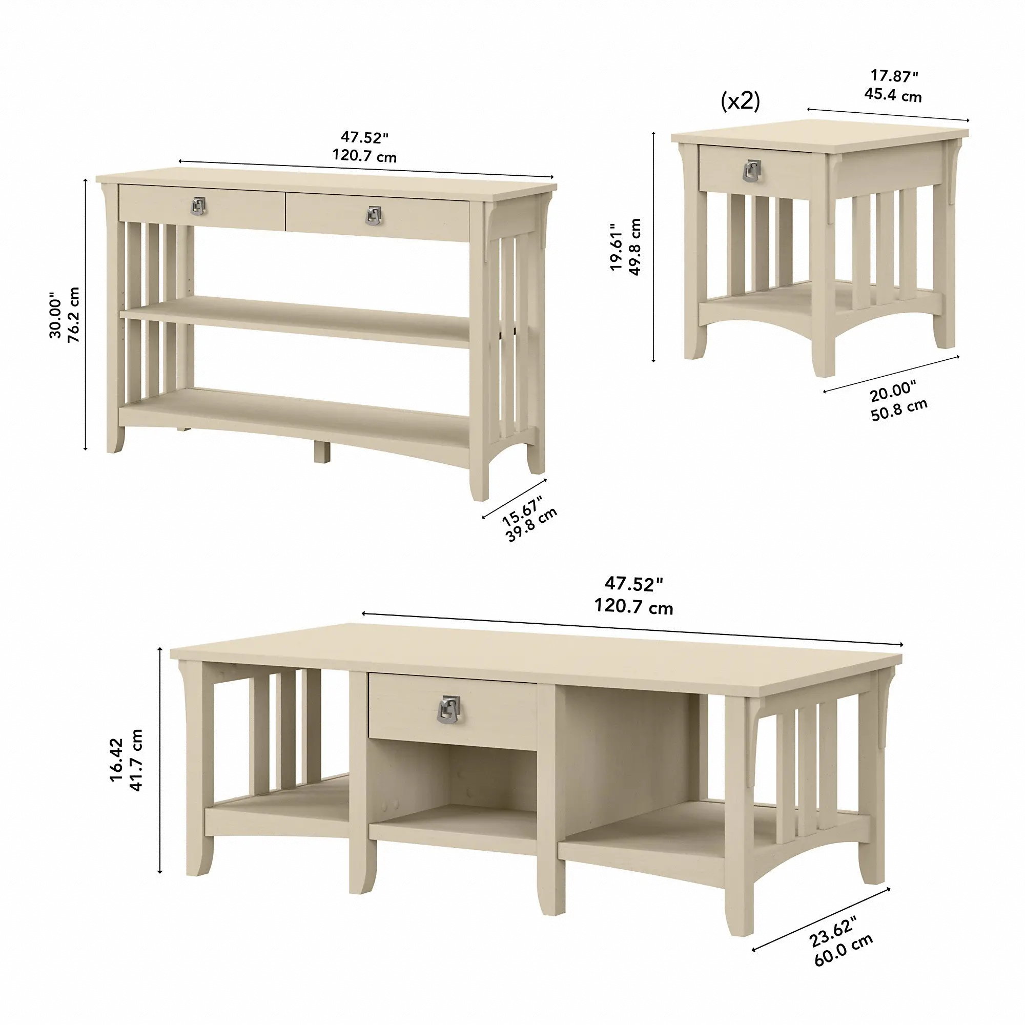 SAL039AW Salinas Antique White 4 Piece Occasional Table Set-4
