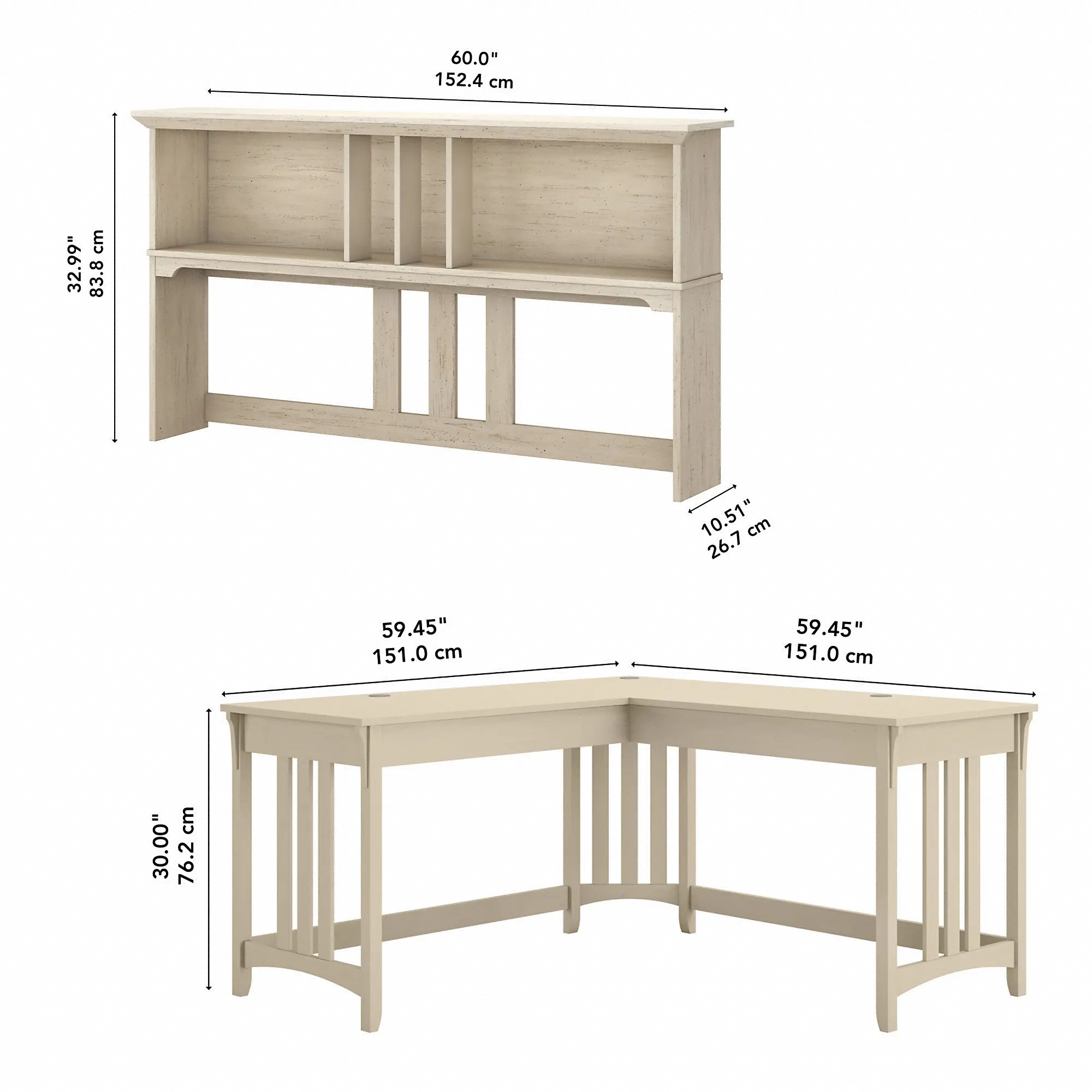SAL044AW Salinas Antique White L Shaped Desk With Hutch-4