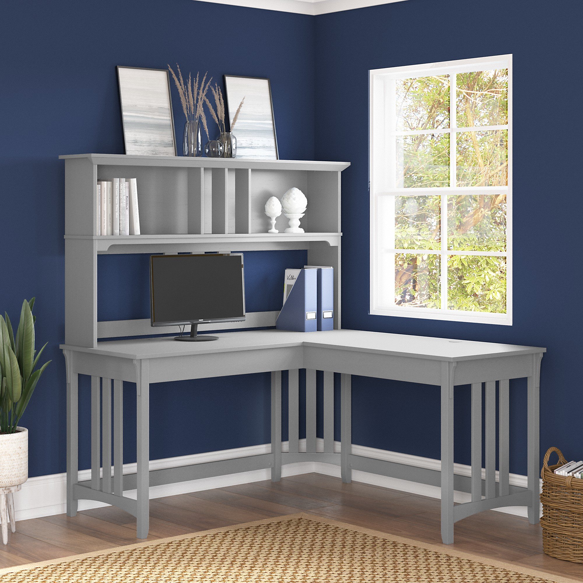 Salinas Cape Cod Gray L Shaped Desk With Hutch-1