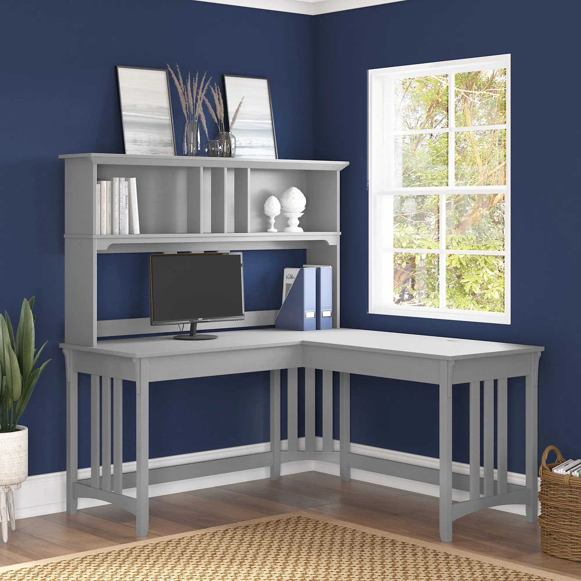 SAL044CG Salinas Cape Cod Gray L Shaped Desk With Hutch-1