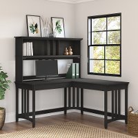 Salinas Vintage Black L Shaped Desk With Hutch