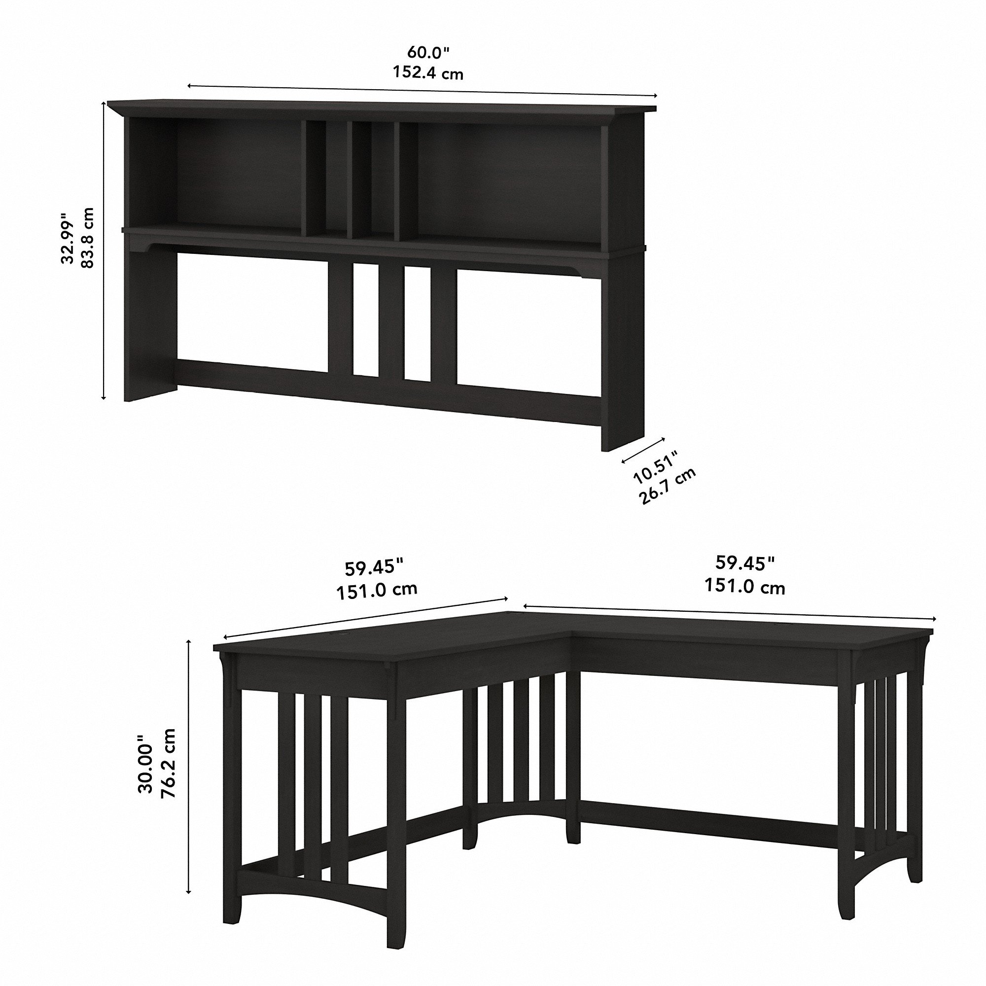 Salinas Vintage Black L Shaped Desk With Hutch-4