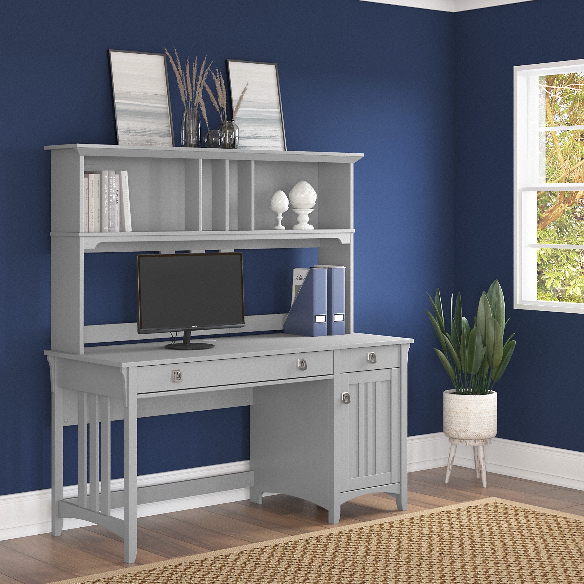 Salinas Cape Cod Gray Pedestal Desk With Hutch-1