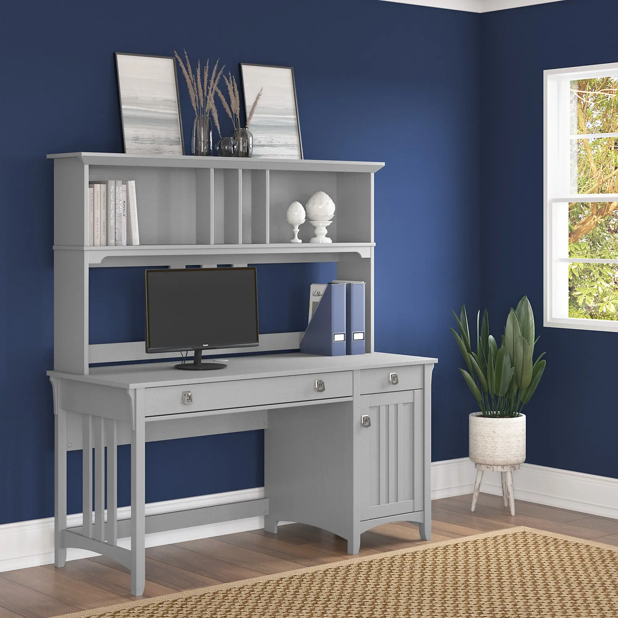 SAL045CG Salinas Cape Cod Gray Pedestal Desk With Hutch-1