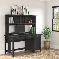 Salinas Vintage Black Pedestal Desk With Hutch