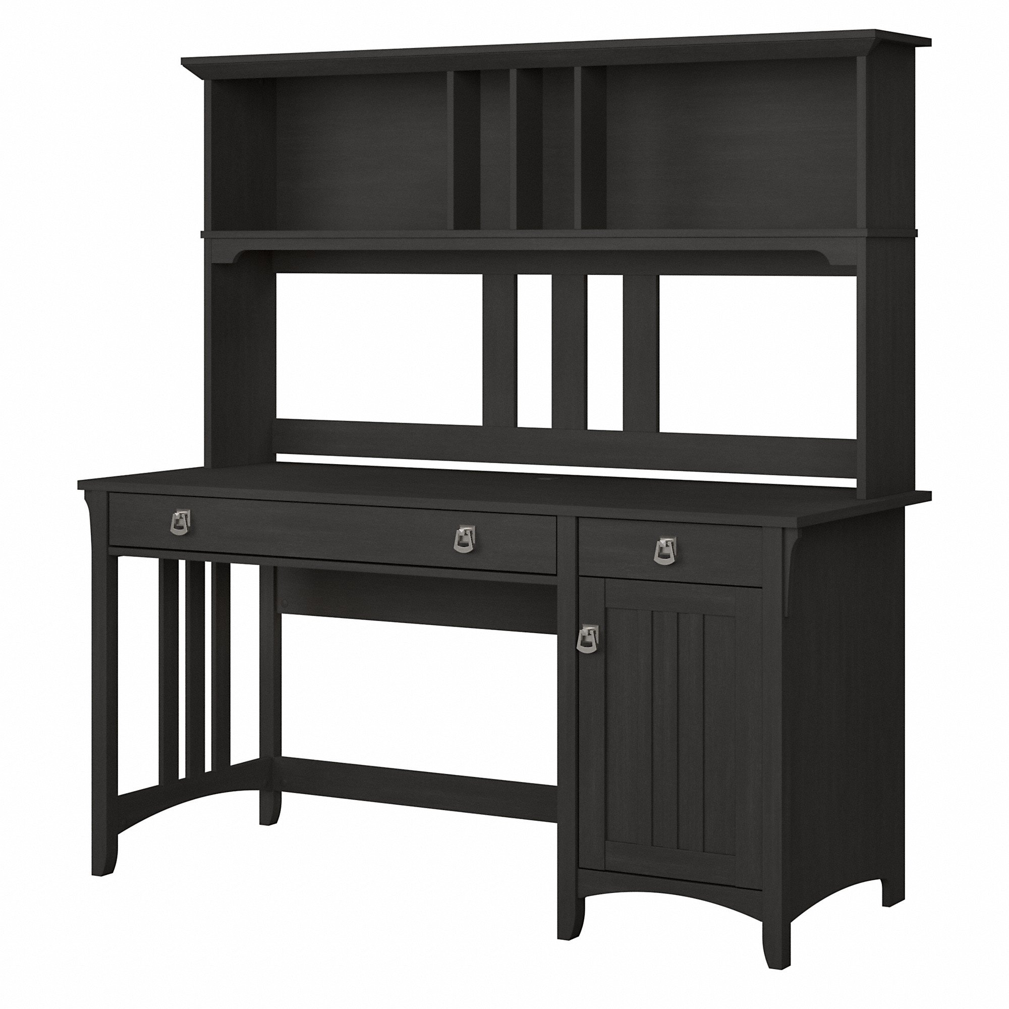 Salinas Vintage Black Pedestal Desk With Hutch-2