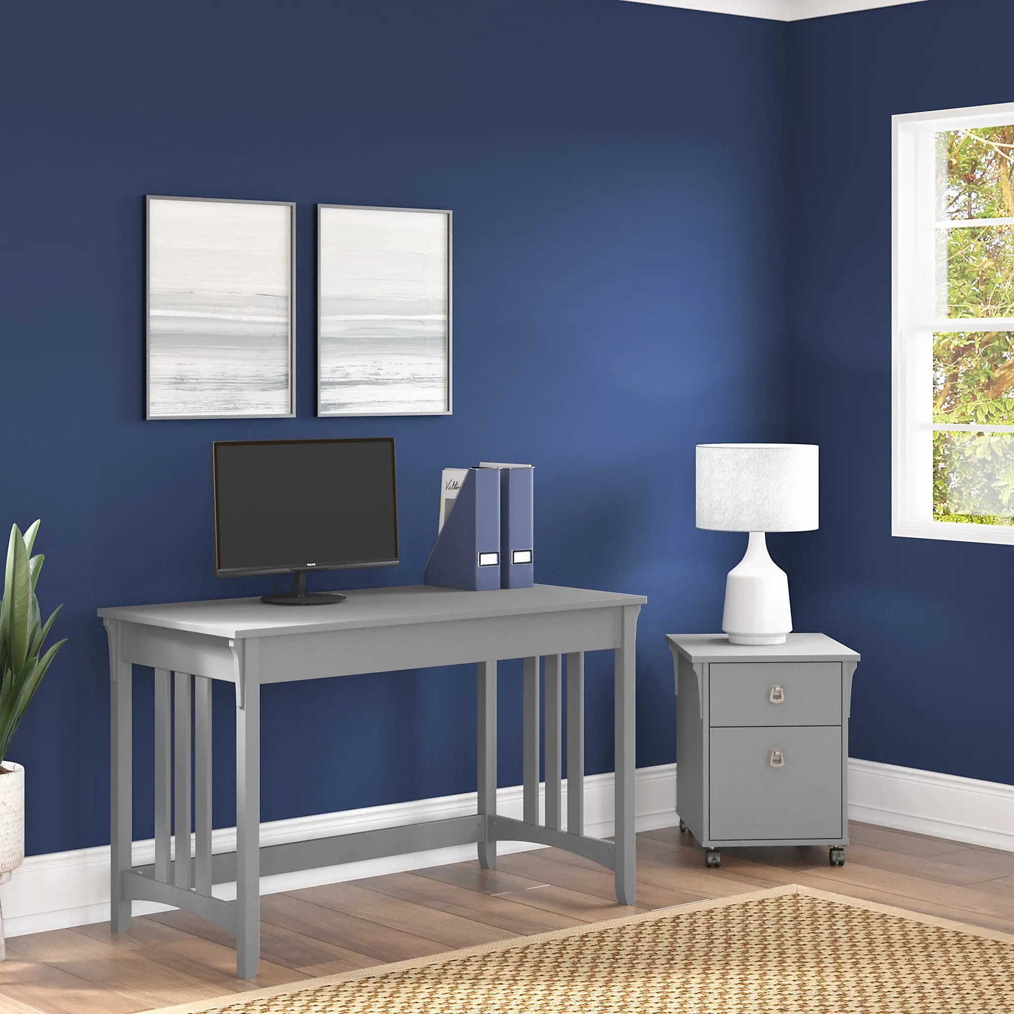 SAL046CG Salinas Cape Cod Gray Writing Desk and Pedestal-1