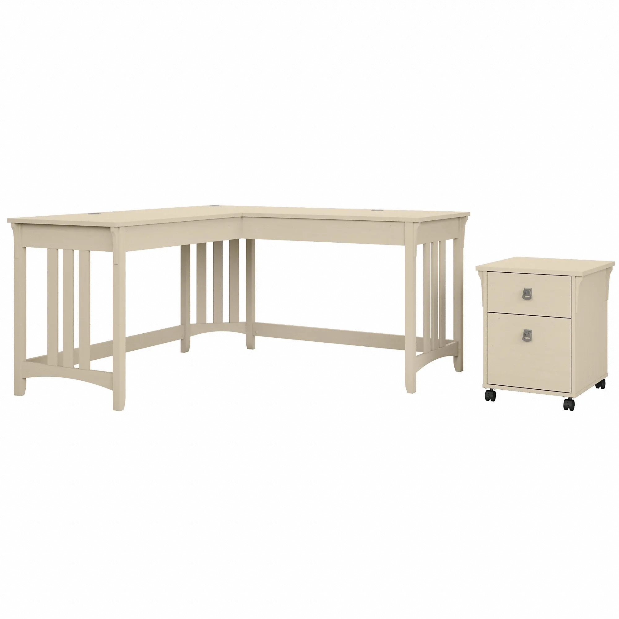SAL047AW Salinas Antique White L Shaped Desk and Pedestal-2
