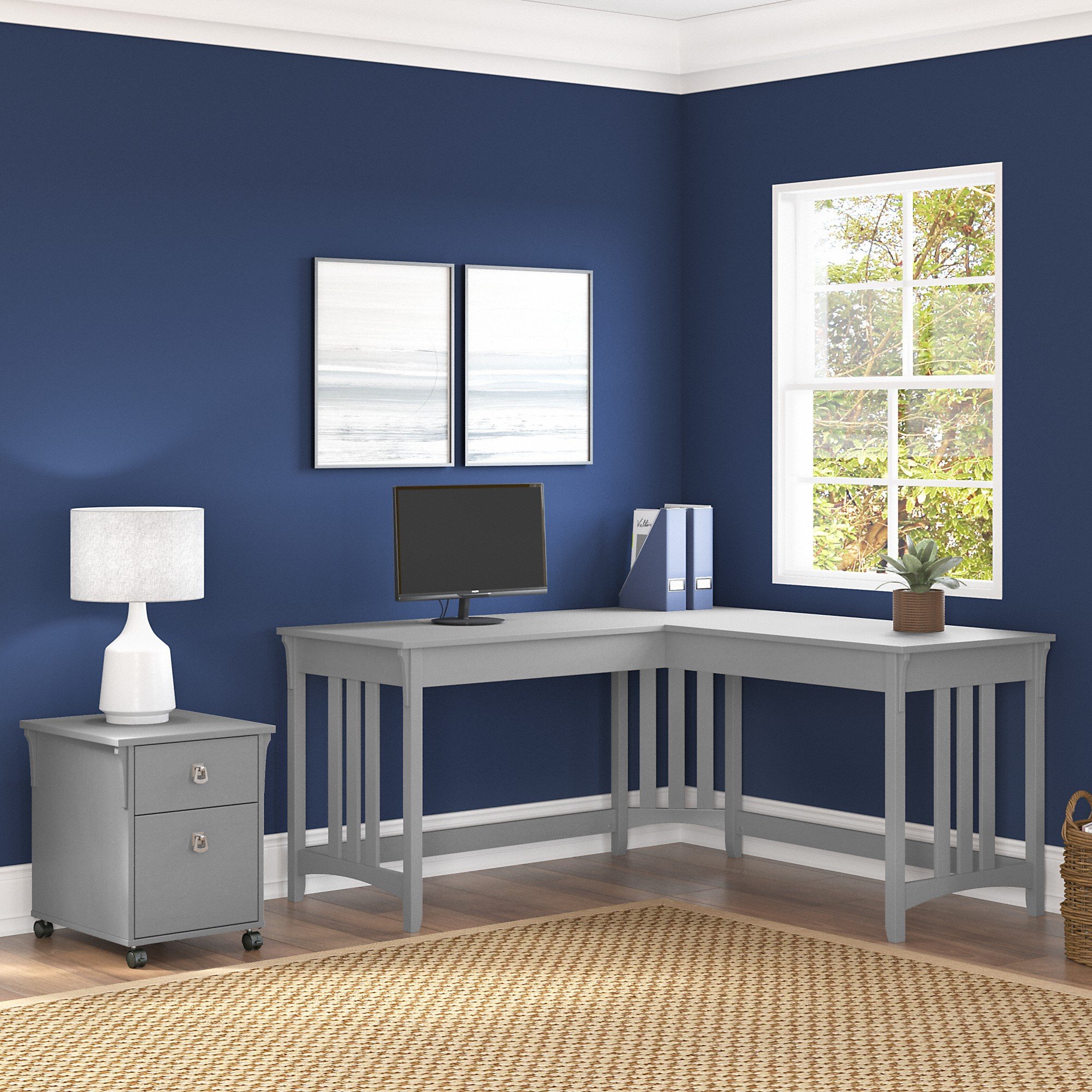 Salinas Cape Cod Gray L Shaped Desk and Pedestal-1