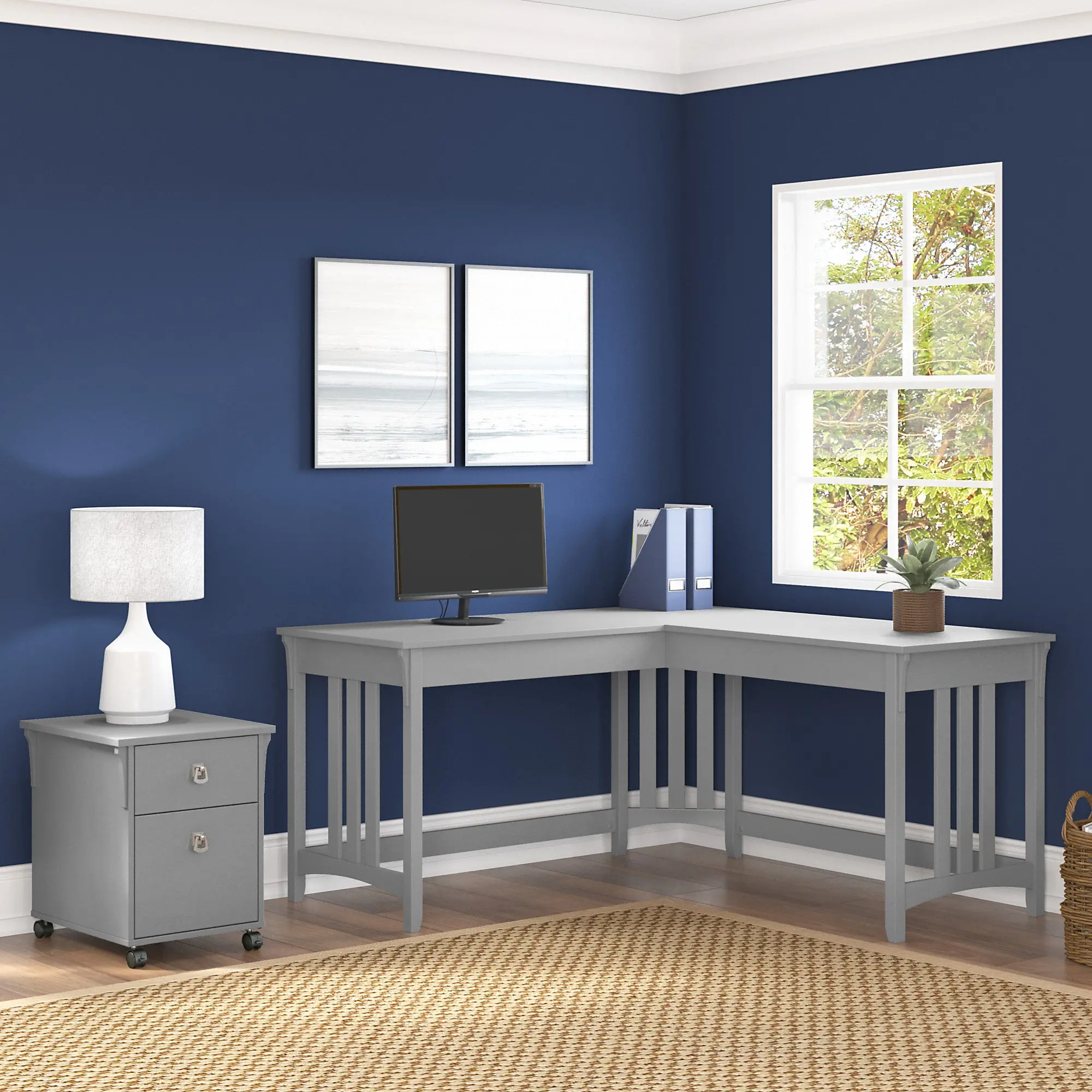 SAL047CG Salinas Cape Cod Gray L Shaped Desk and Pedestal-1