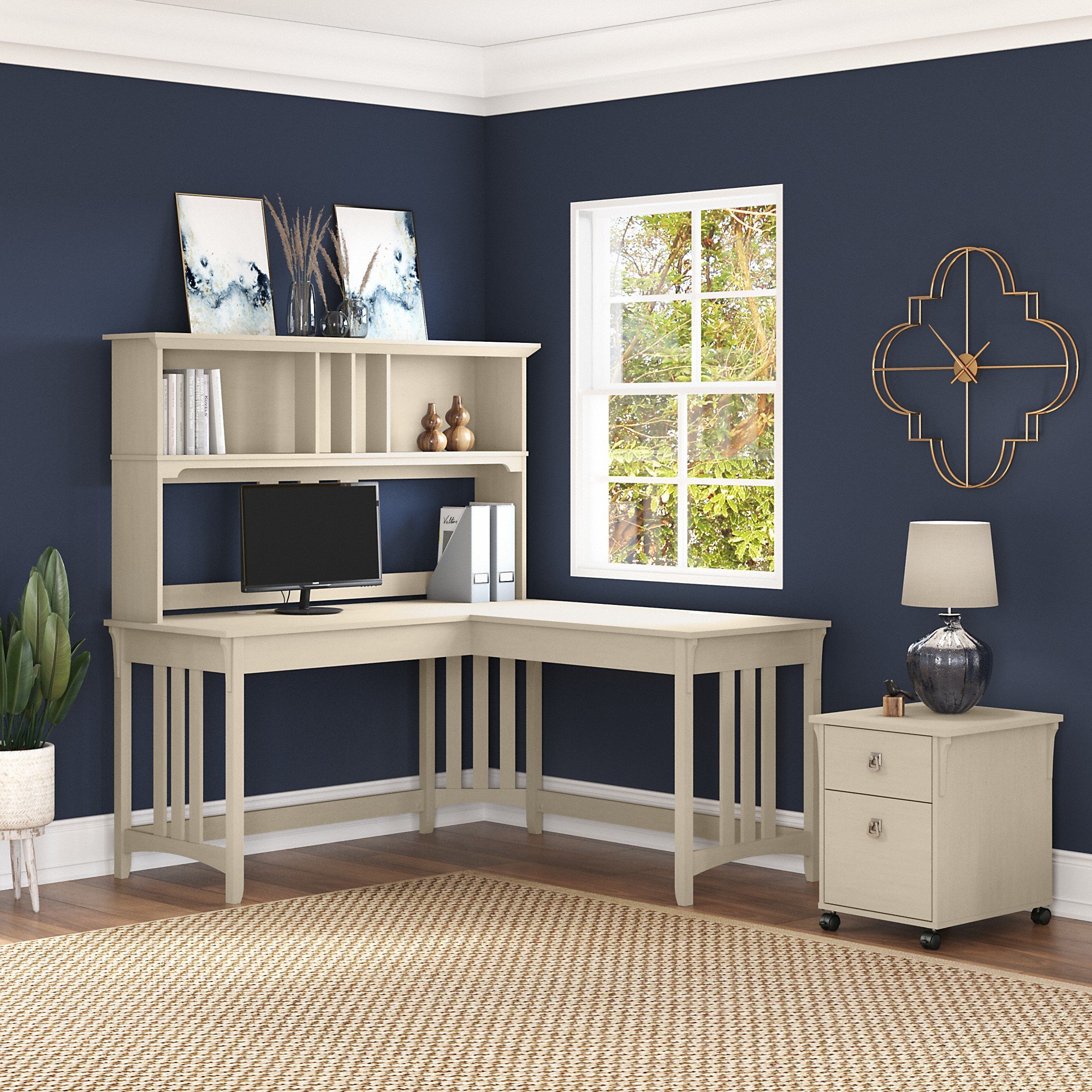 Salinas Antique White L Shaped 3 Piece Desk Set-1