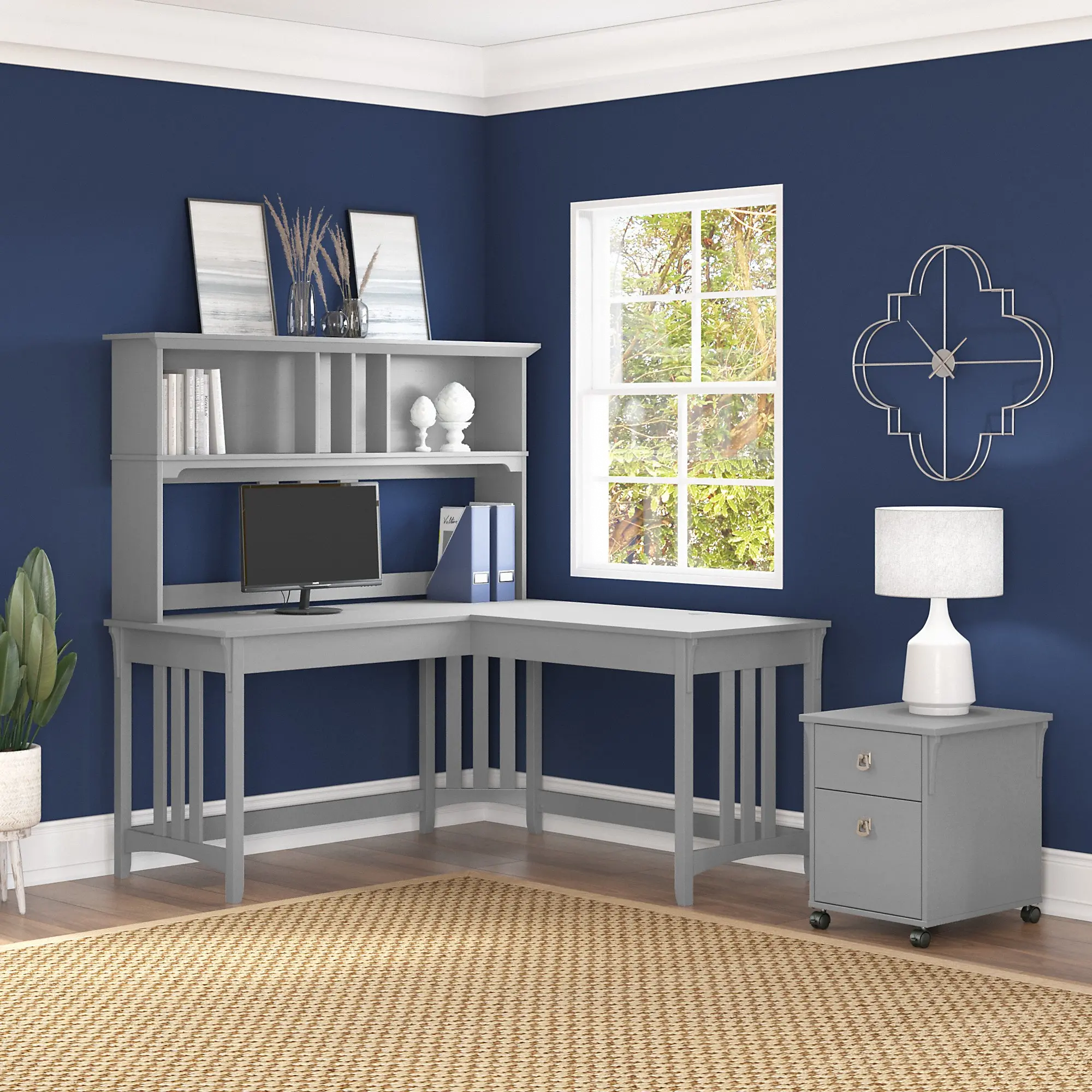 SAL048CG Salinas Cape Code Gray L Shaped 3 Piece Desk Set-1