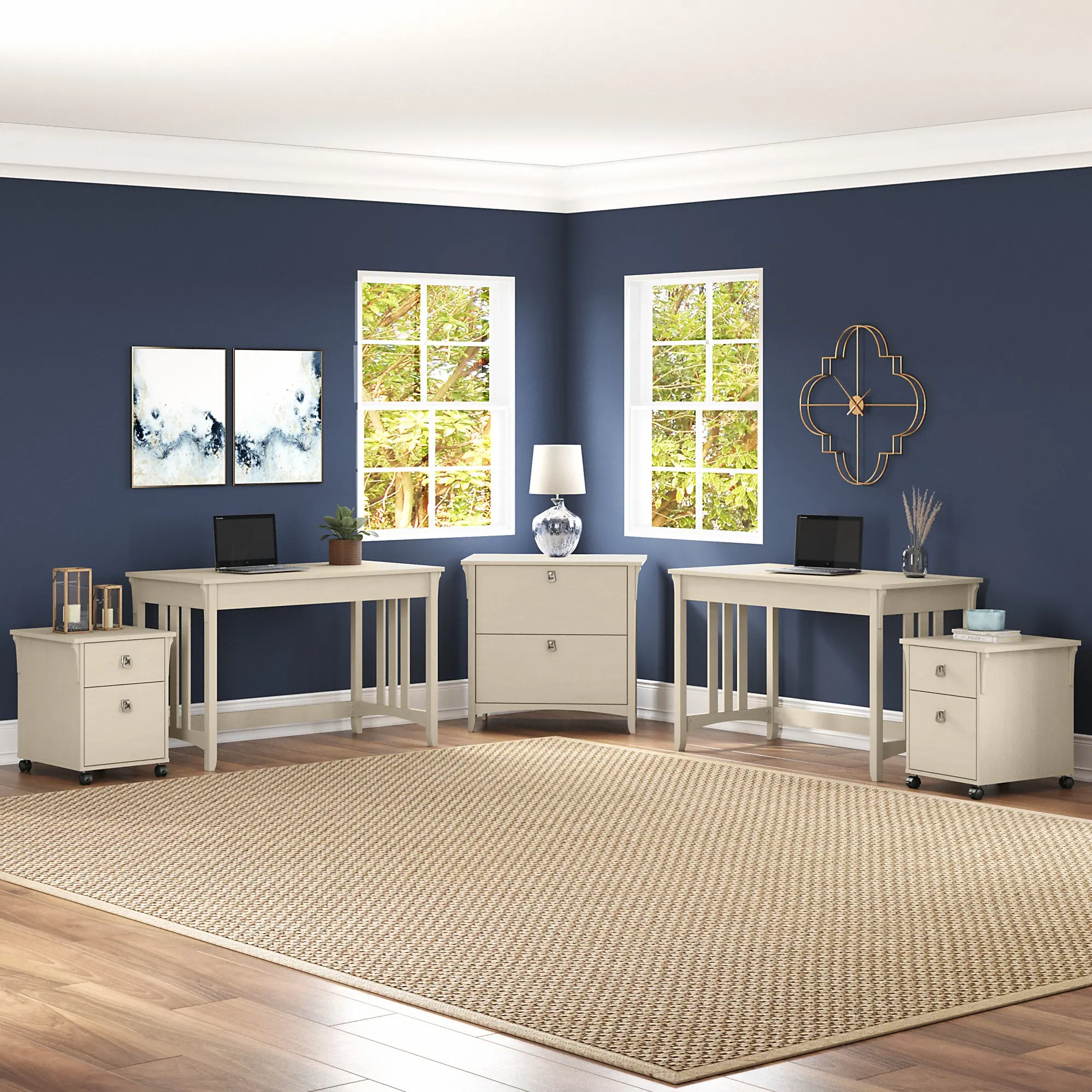 SAL052AW Salinas Antique White 2 Person Workstation-1