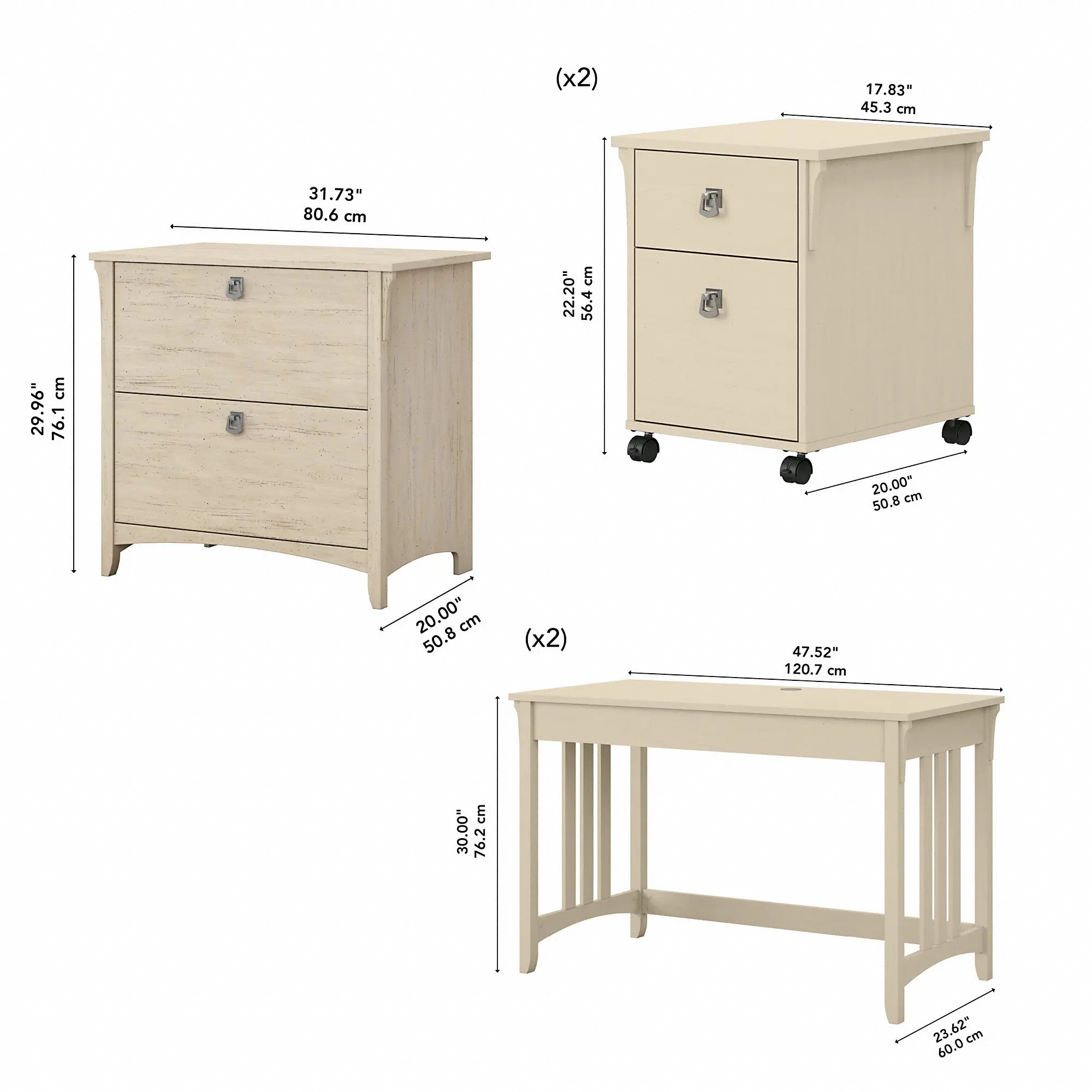 SAL052AW Salinas Antique White 2 Person Workstation-4