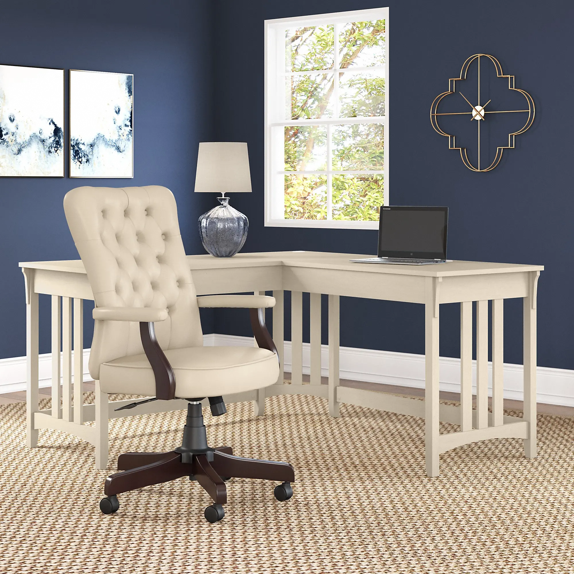 SAL075AW Salinas Antique White L Shaped Desk and Chair-1