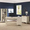 SAL076AW Salinas Antique White Desk with Bookcase and Filing Cabinet