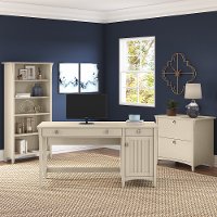 Salinas Antique White Desk with Bookcase and Filing Cabinet