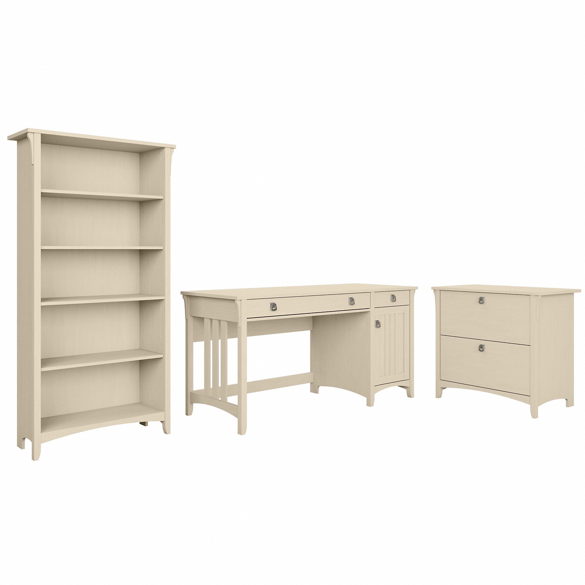 Salinas Antique White Desk with Bookcase and Filing Cabinet-2