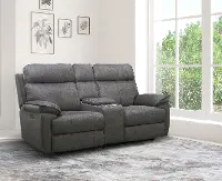 Hilda Gray Power Reclining Loveseat with Console