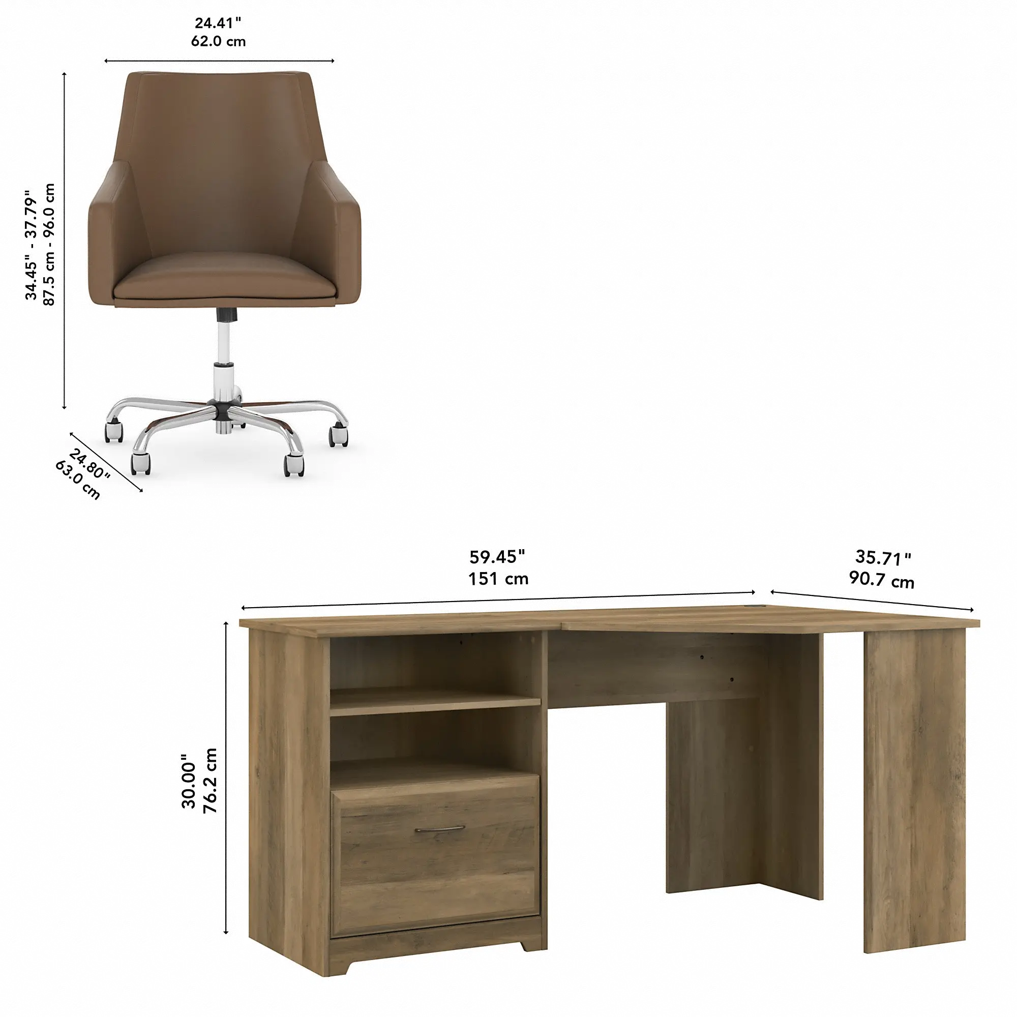 CAB060RCP Cabot Pine Desk and Gray Chair Set-6