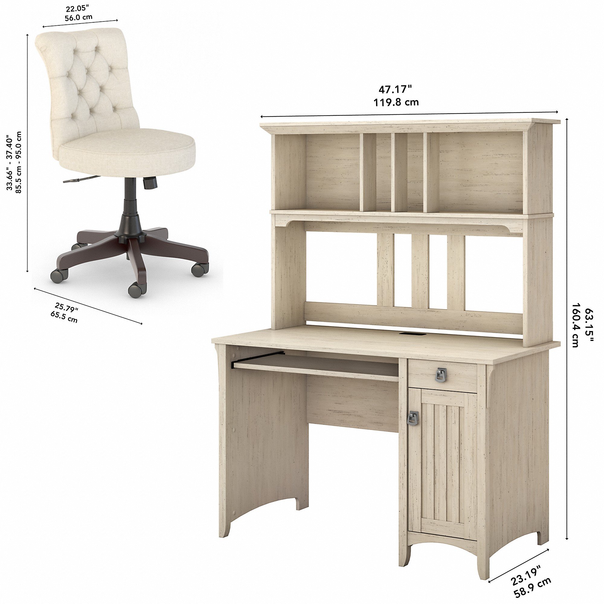 Salinas Antique White Brown Desk And Chair-6