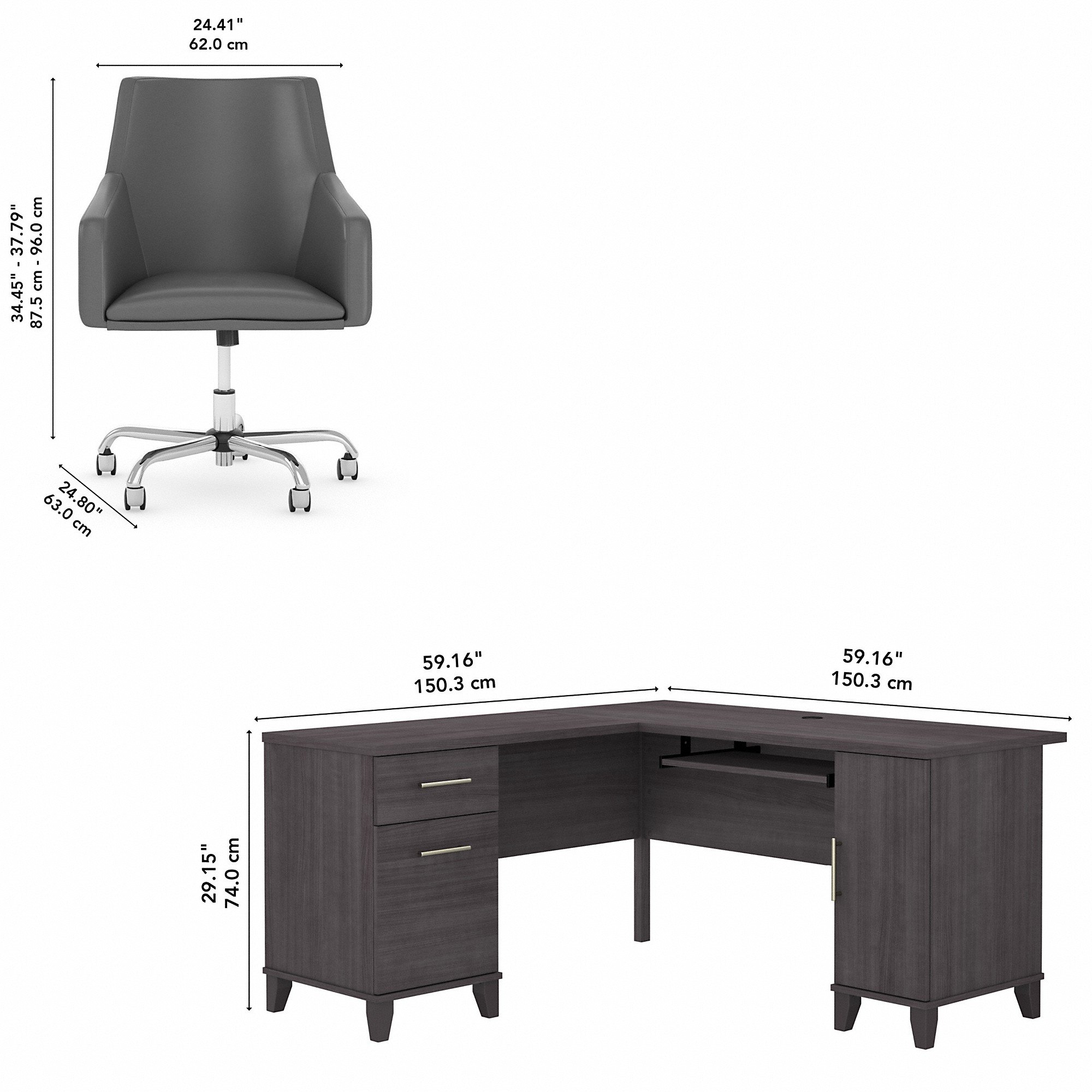 Somerset Storm Grey L Shaped Desk And Chair-6