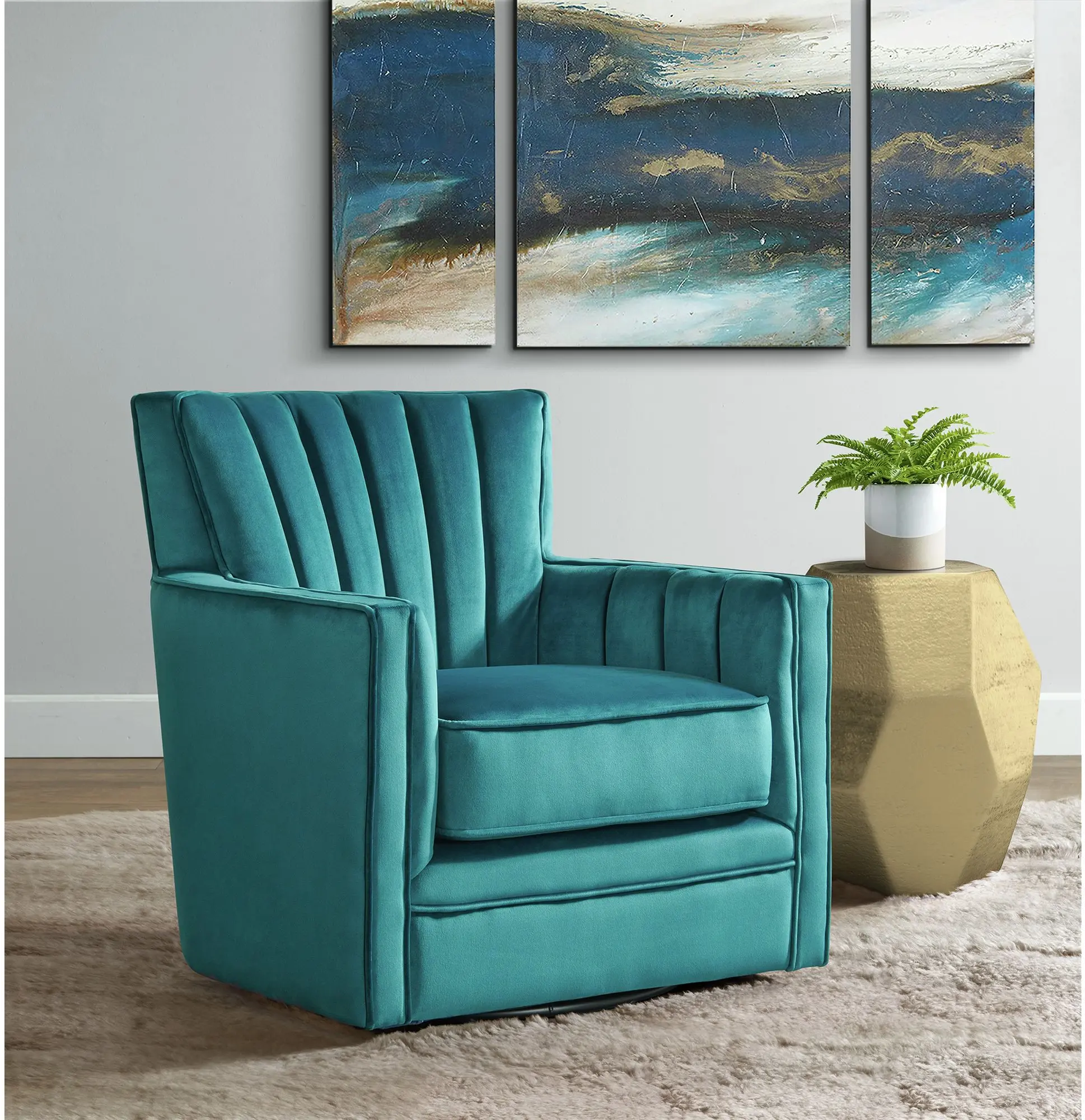 Loden Modern Glam Royale Peacock Green Swivel Chair-1