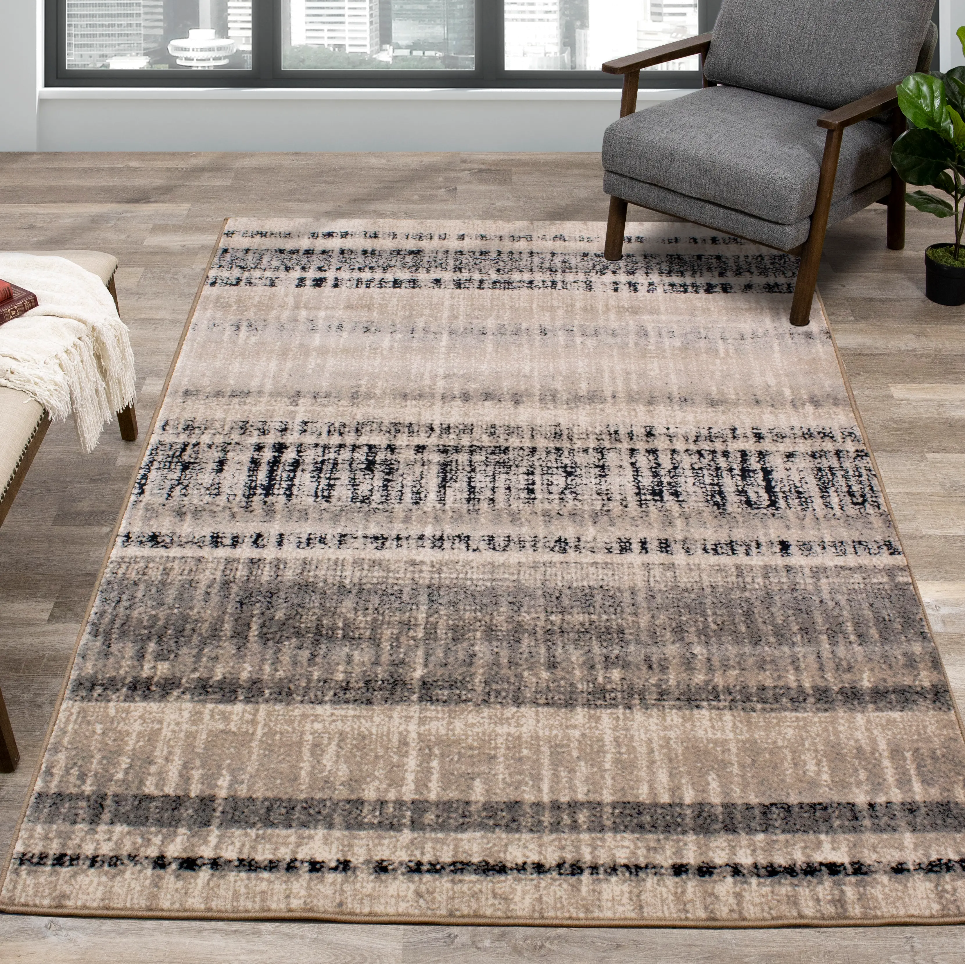 Abbey 5 x 8 Striped Beige Area Rug-2