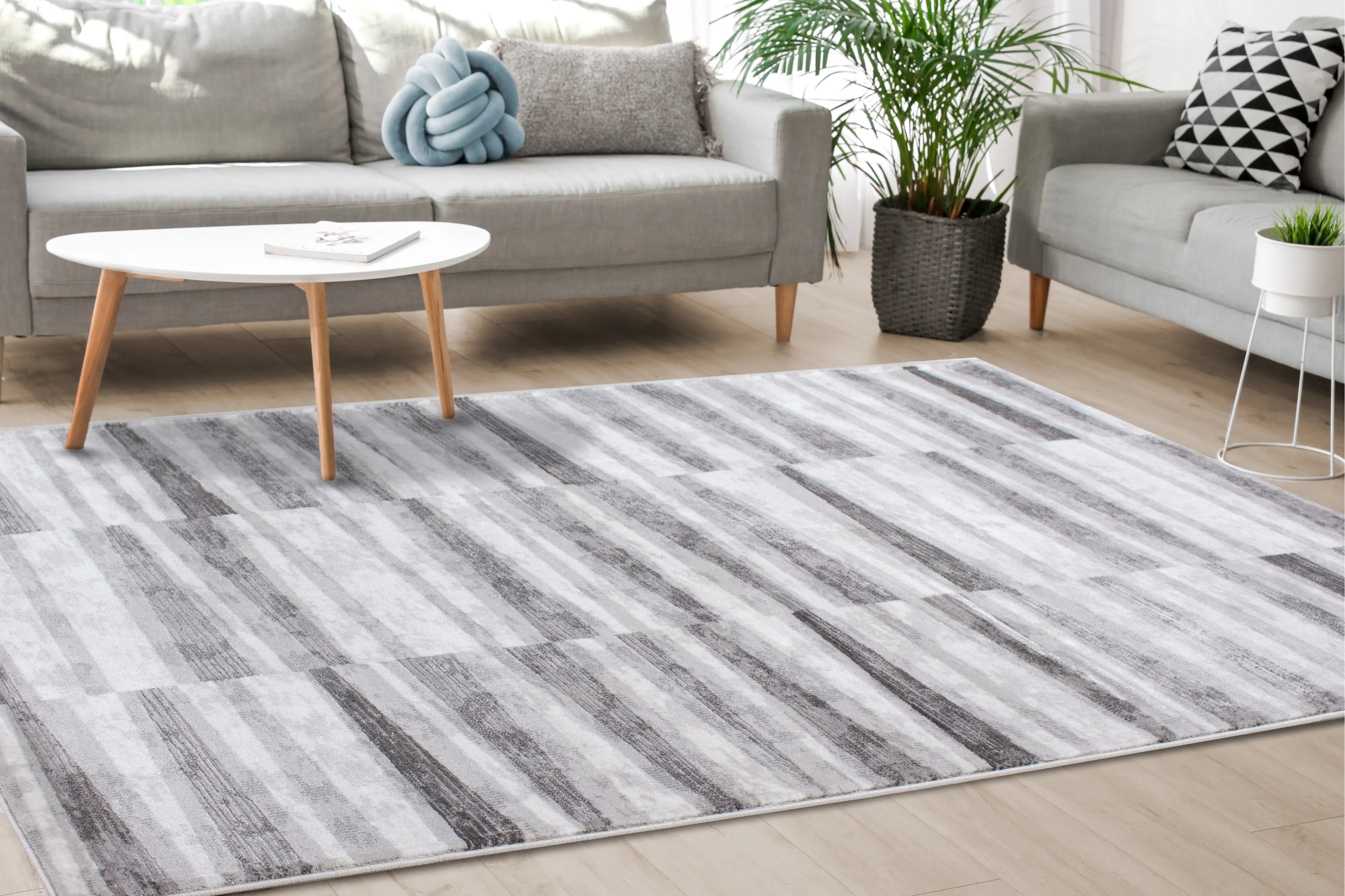 Chorus 5 x 8 Geometric White and Gray Area Rug-3