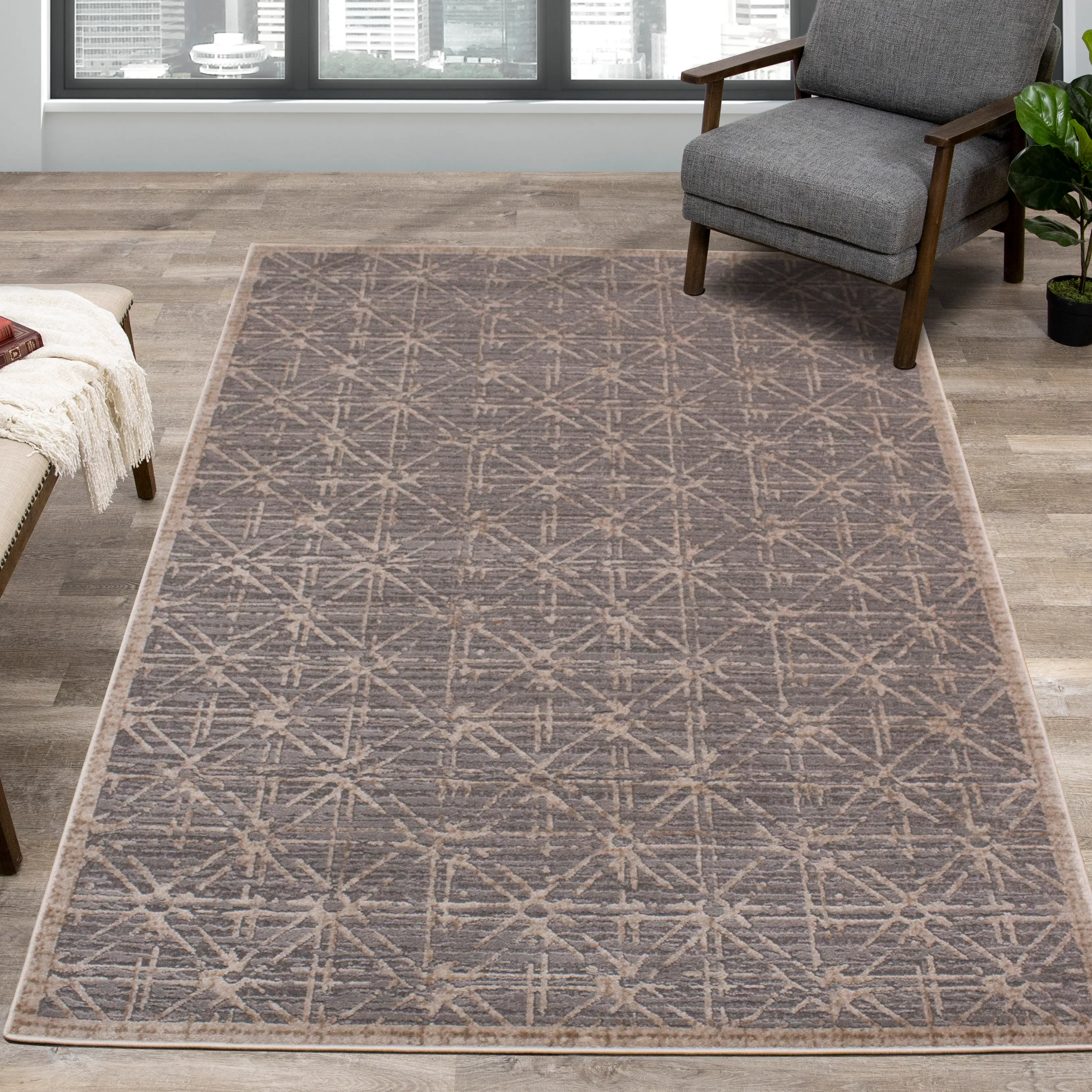 Chorus 5 x 8 Art Deco Gray Beige Area Rug-2