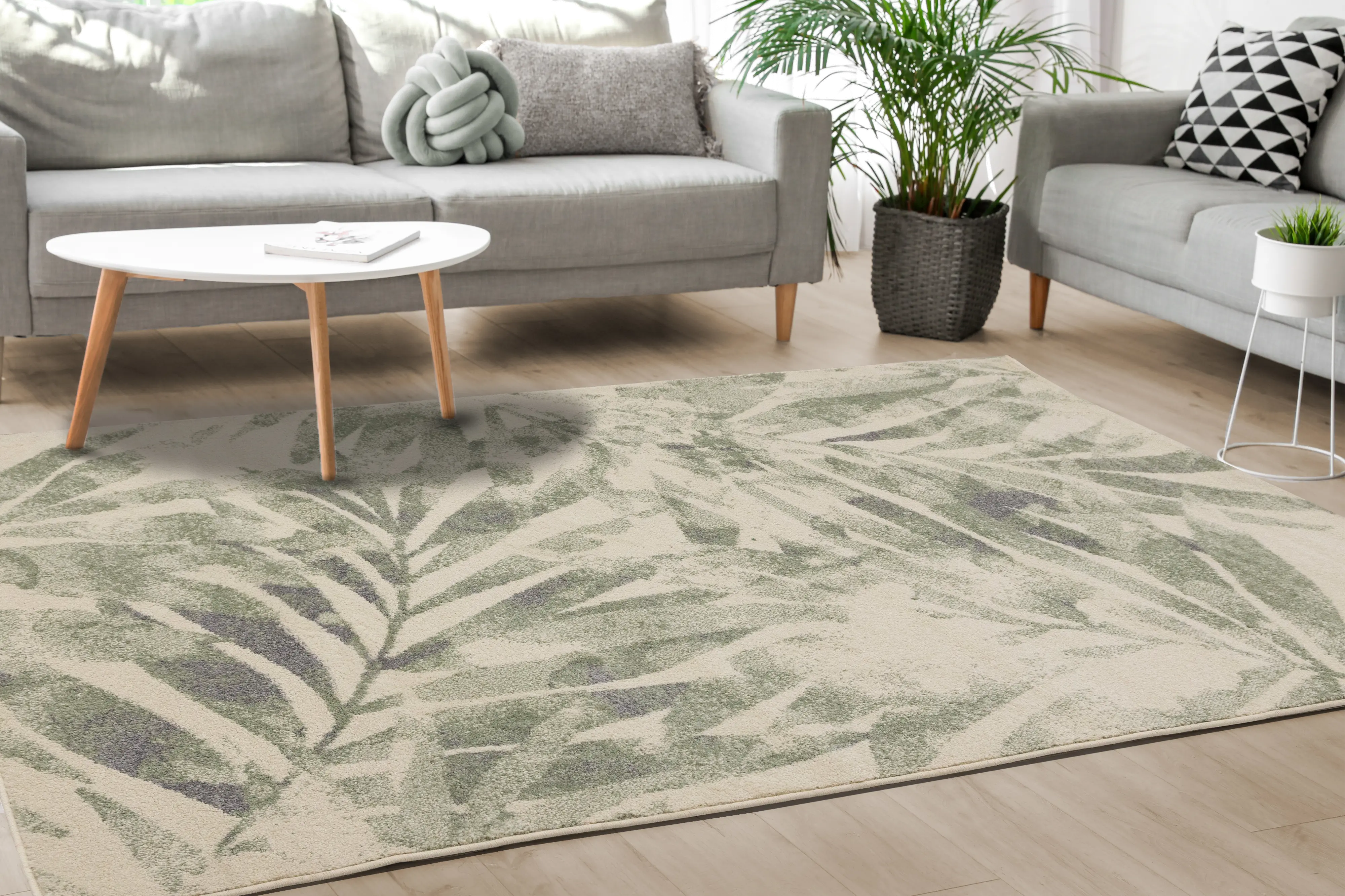 Focus 5 x 8 Botanical Cream Green Area Rug-3