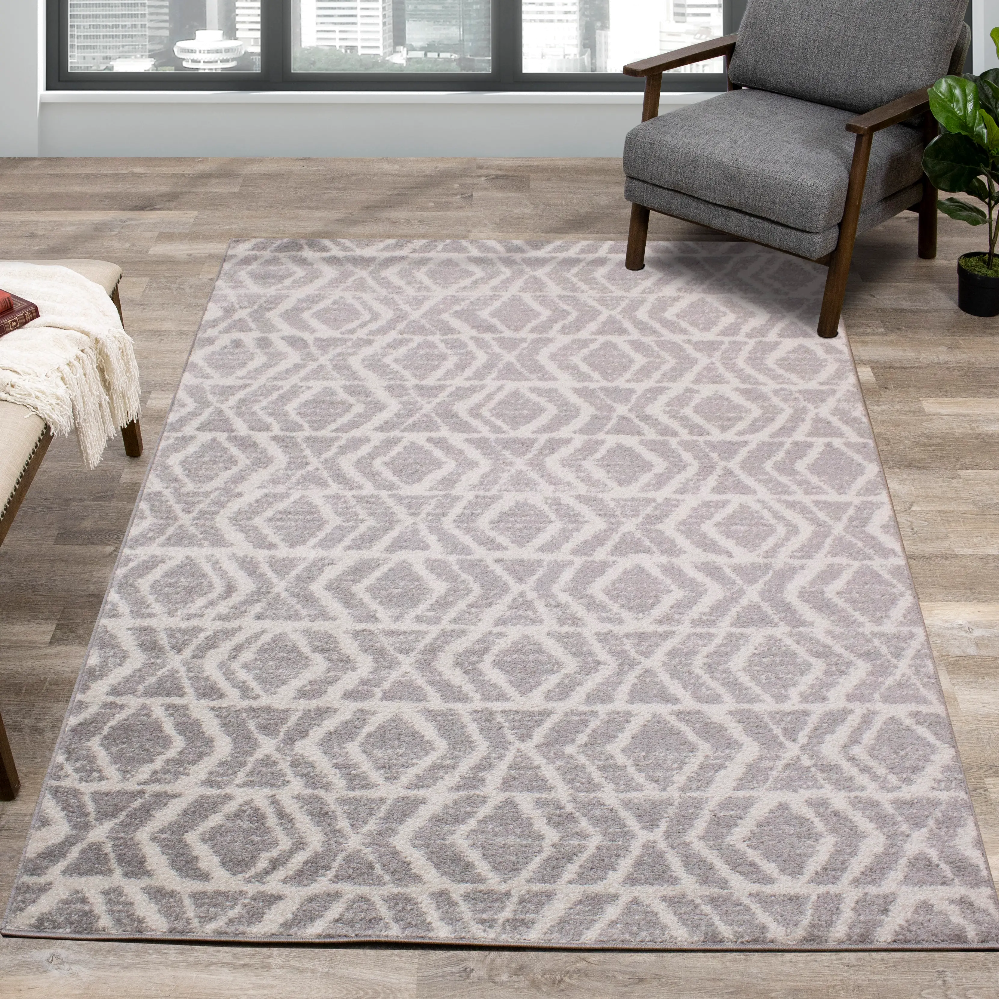 Focus 5 x 8 Contemporary Gray White Area Rug-1