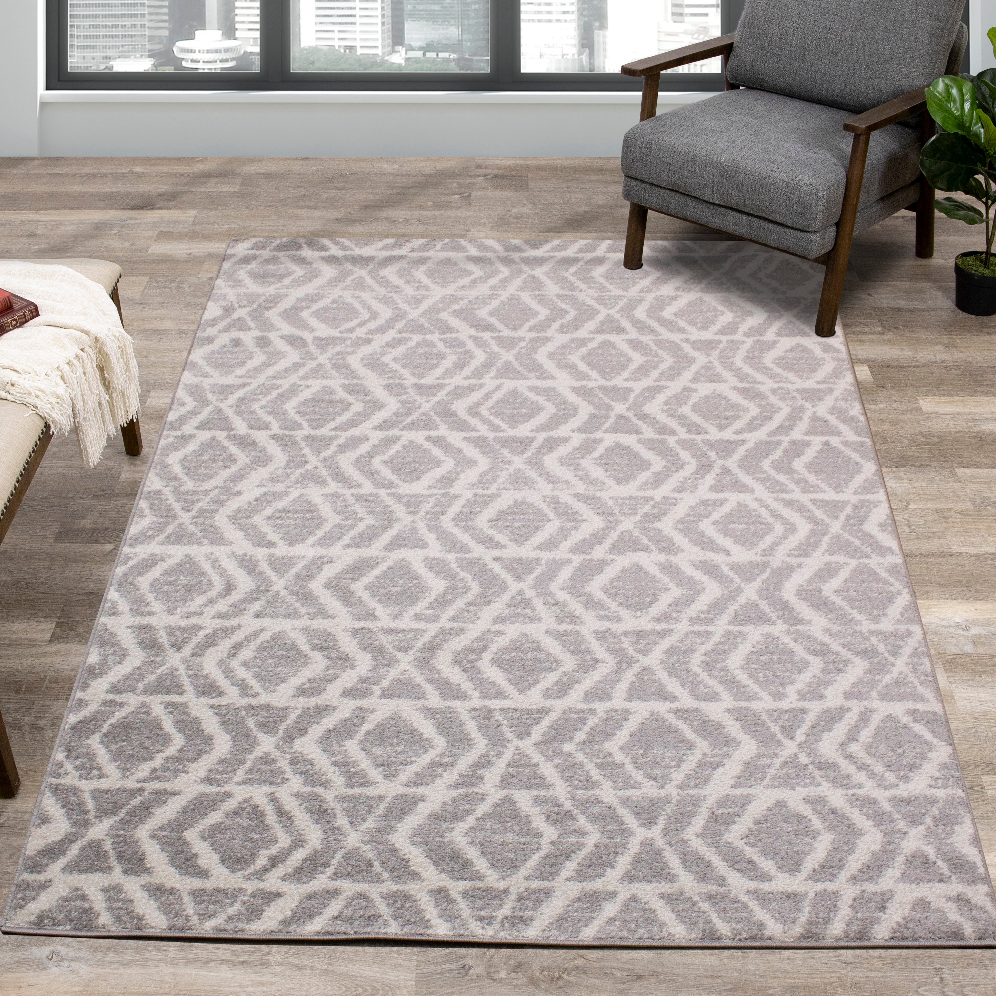 Focus 8 x 11 Contemporary Gray White Area Rug-1