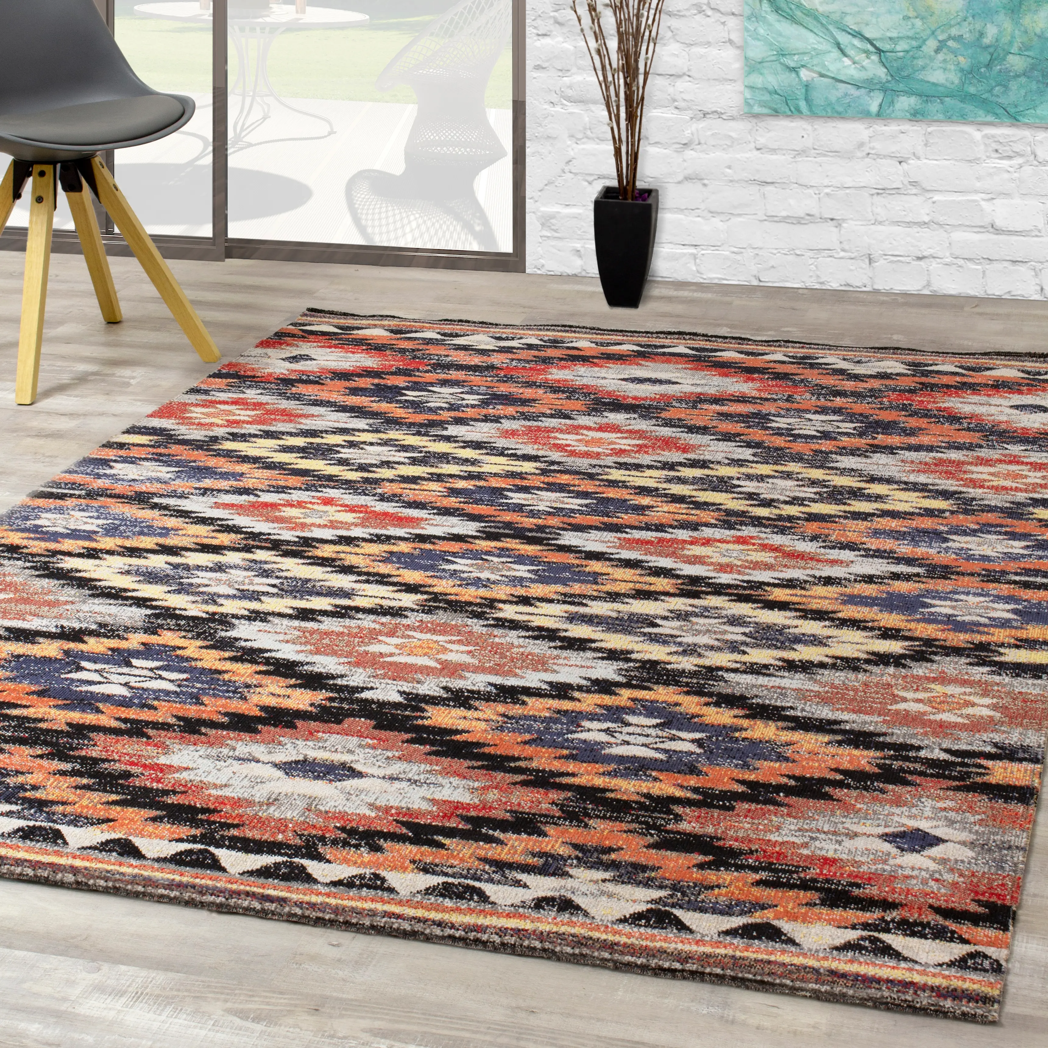 Sara 8' x 11' Tribal Red Orange Area Rug-2