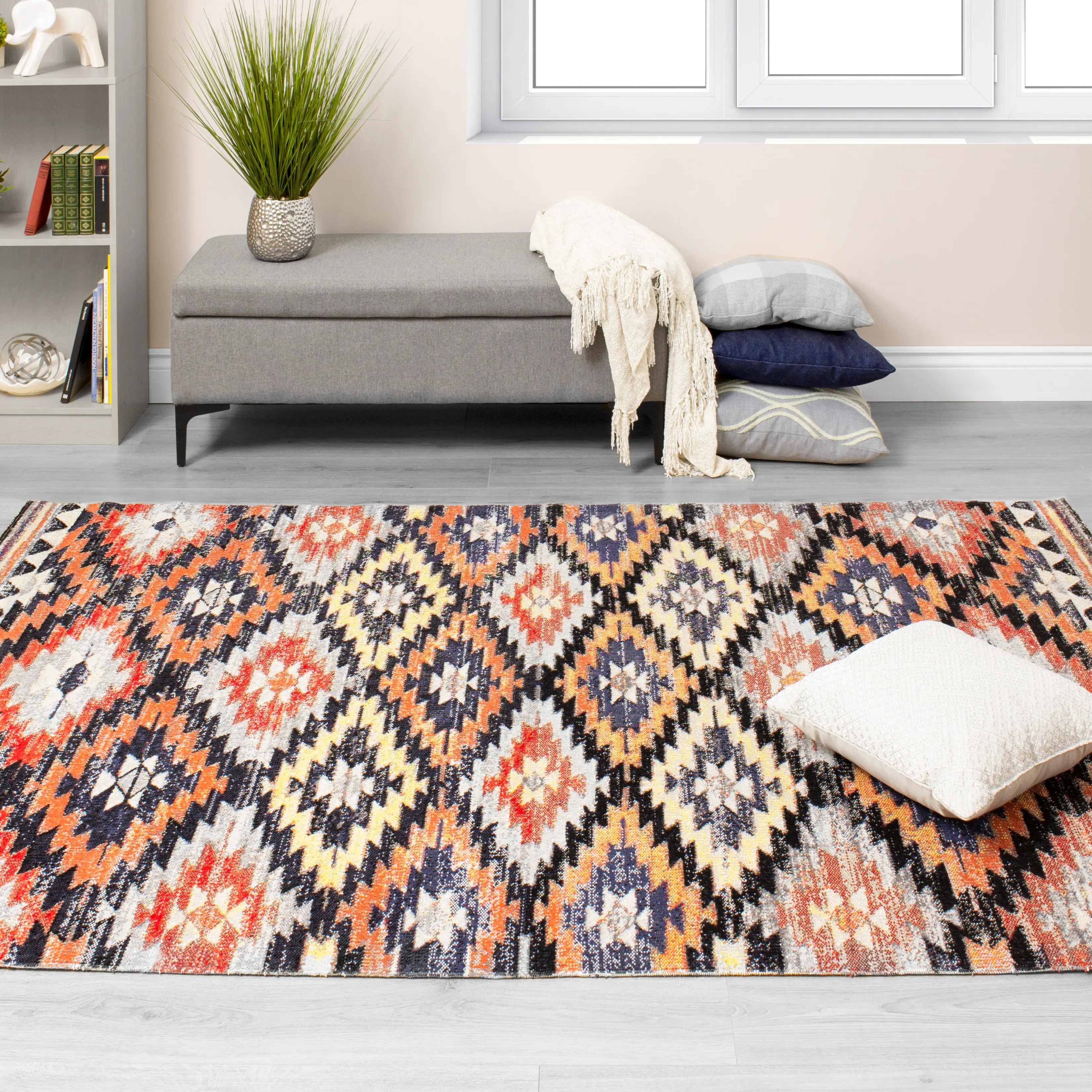 Sara 8' x 11' Tribal Red Orange Area Rug-3