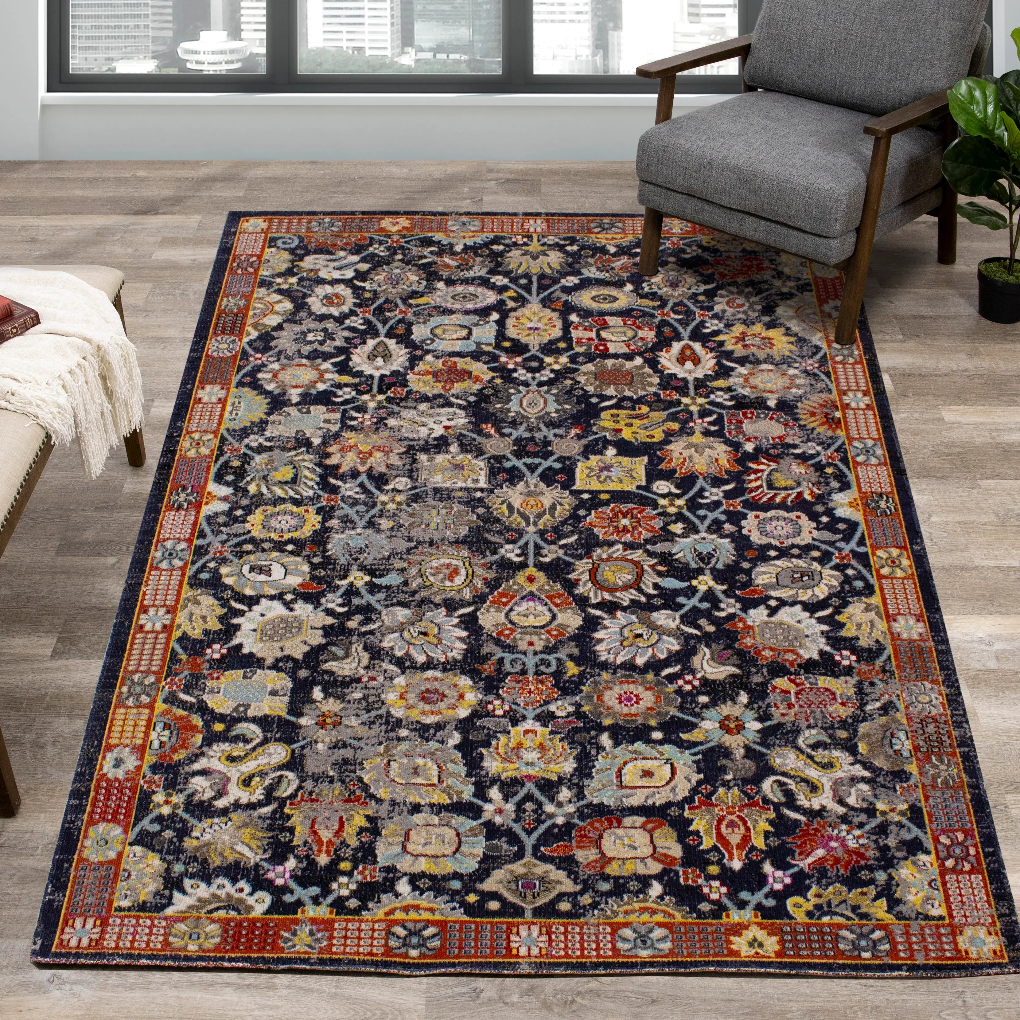 Sara 5' x 8' Elegant Navy Blue Area Rug-2