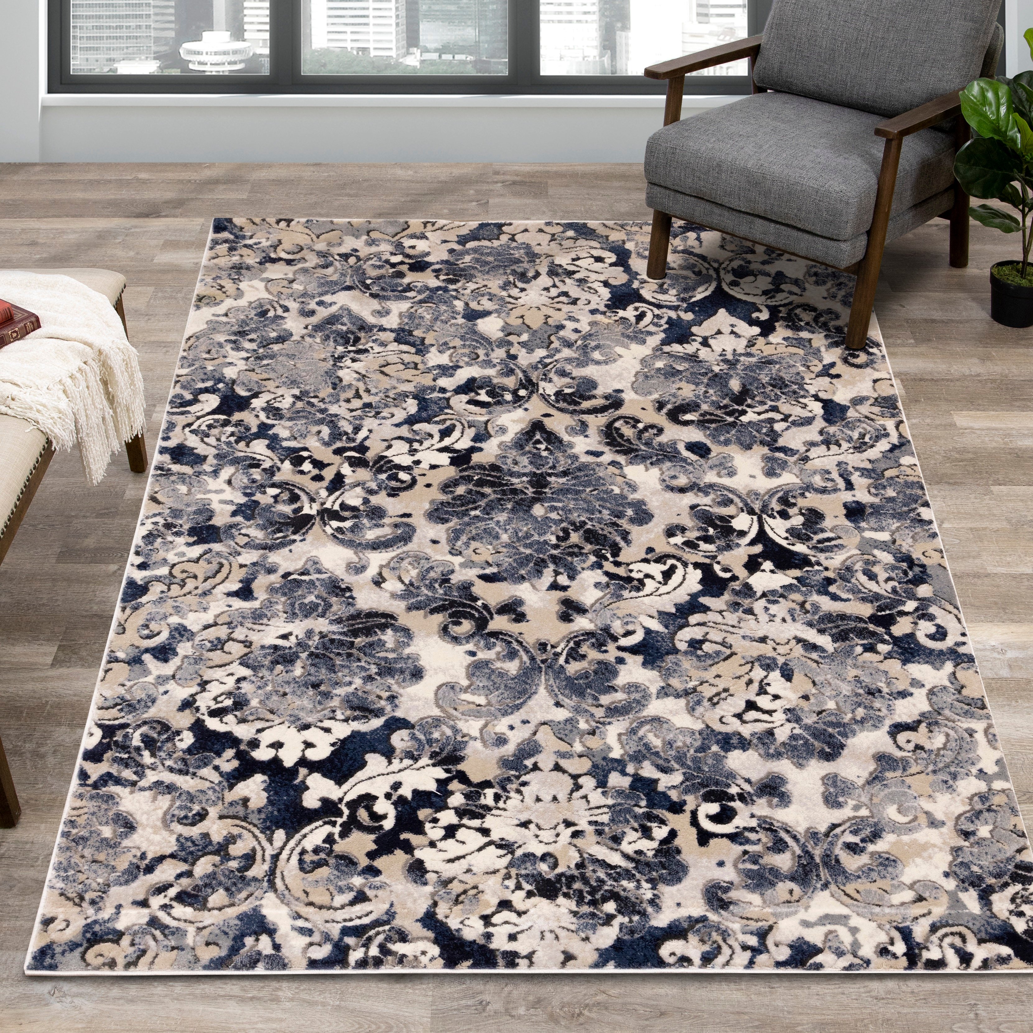 Alida 5 x 8 Elegant Cream Blue Area Rug-2
