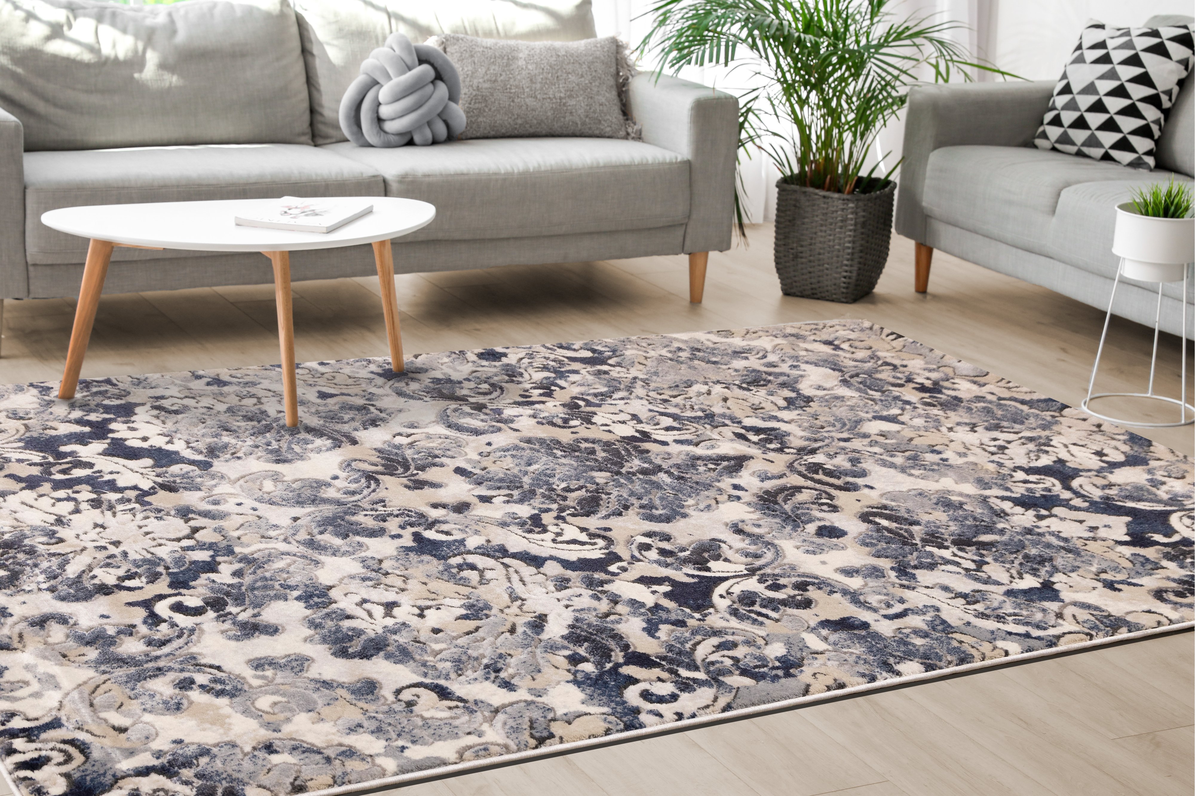 Alida 5 x 8 Elegant Cream Blue Area Rug-3