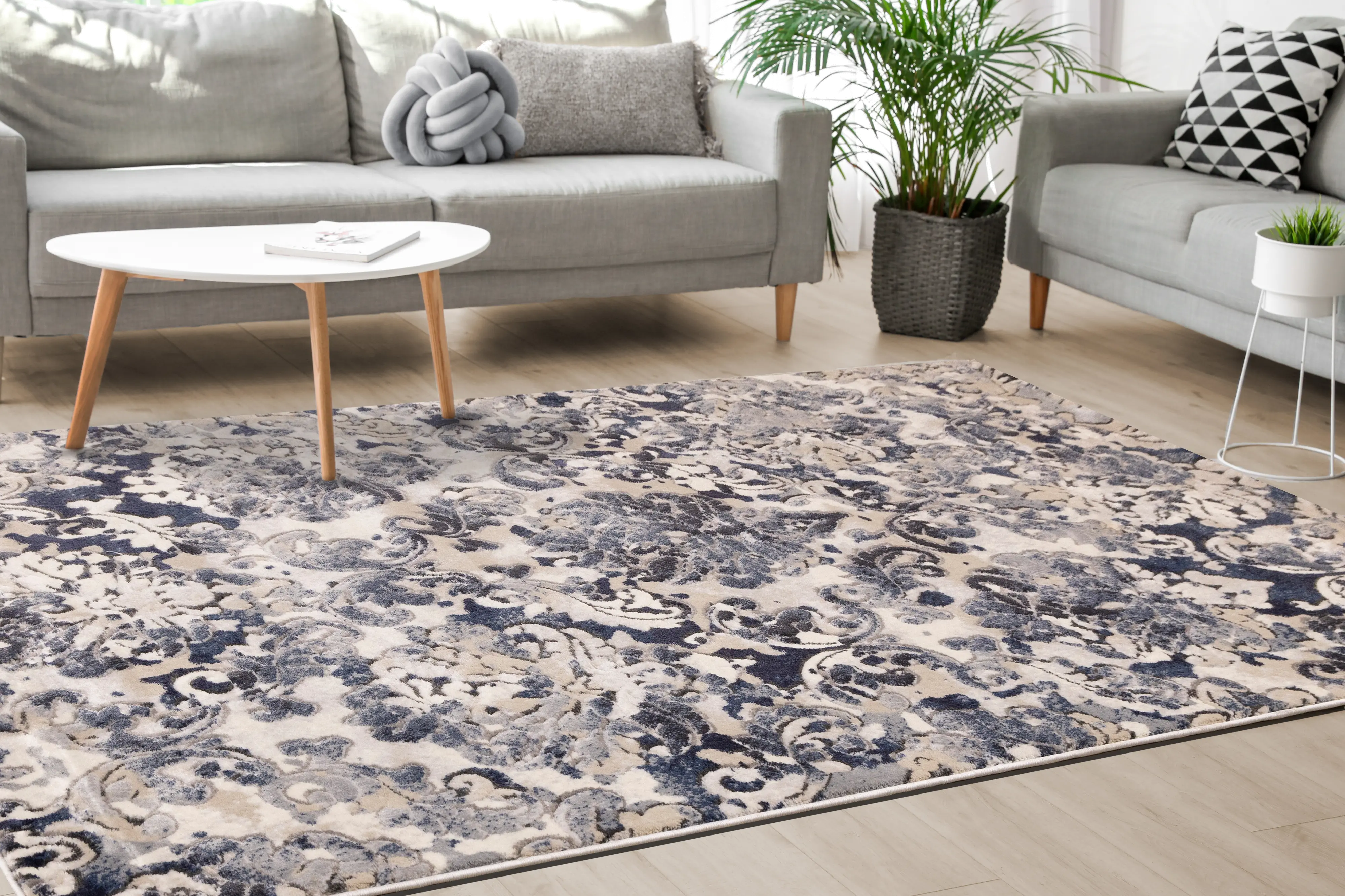 Alida 5 x 8 Elegant Cream Blue Area Rug-3