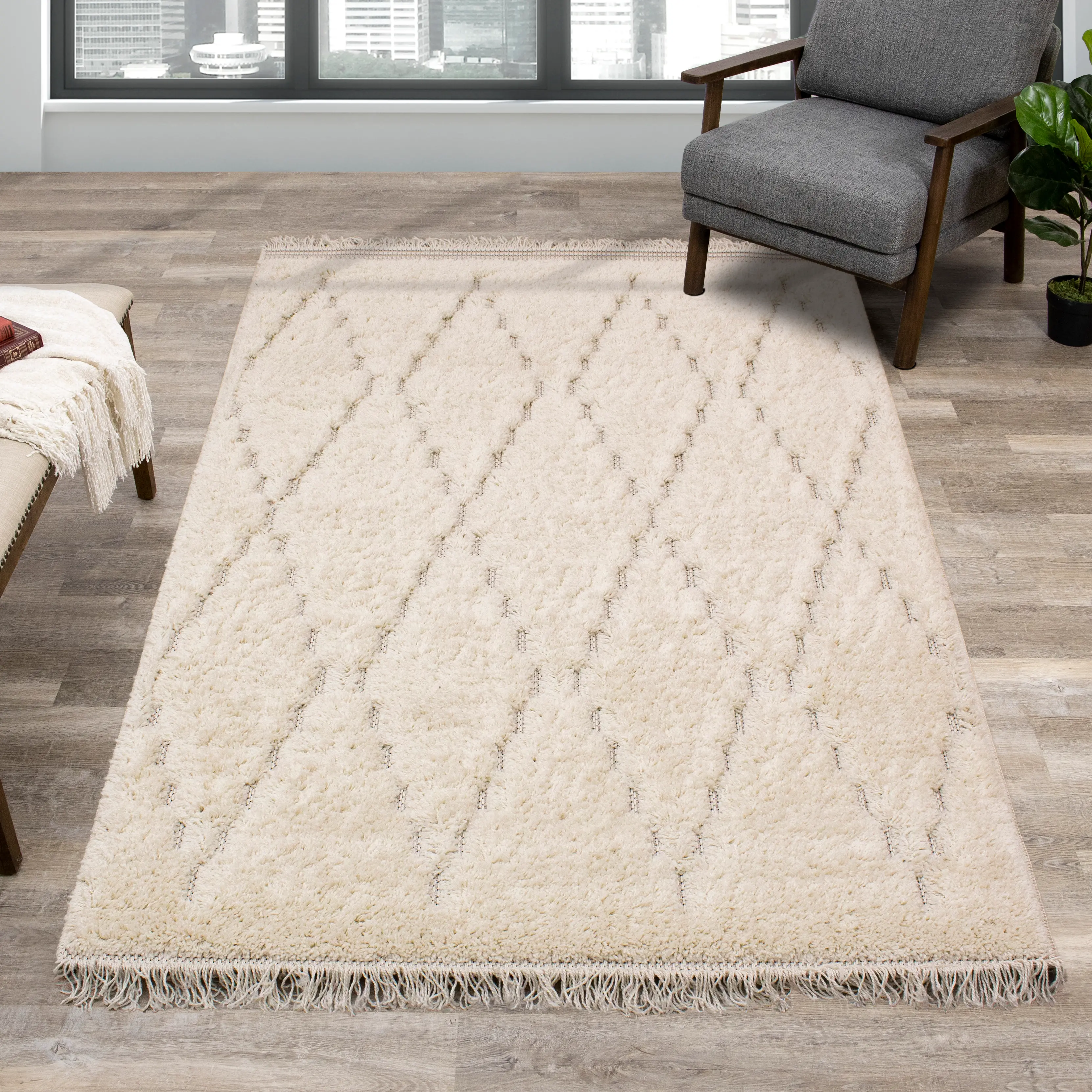 Novato 2 x 4 Chic Cream Shag Rug-1