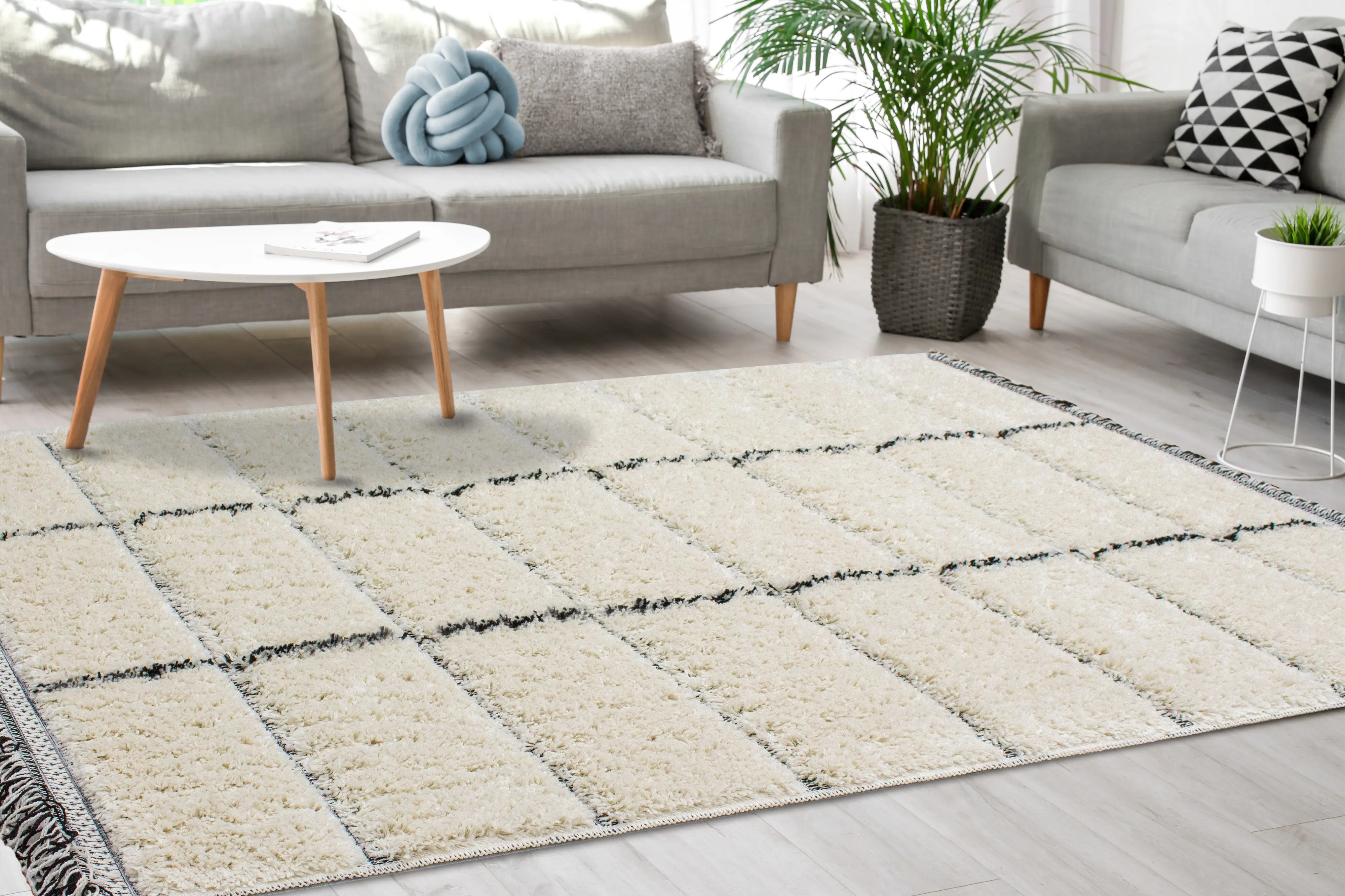 Novato 8 x 11 Contemporary Square Cream Shag Rug-2