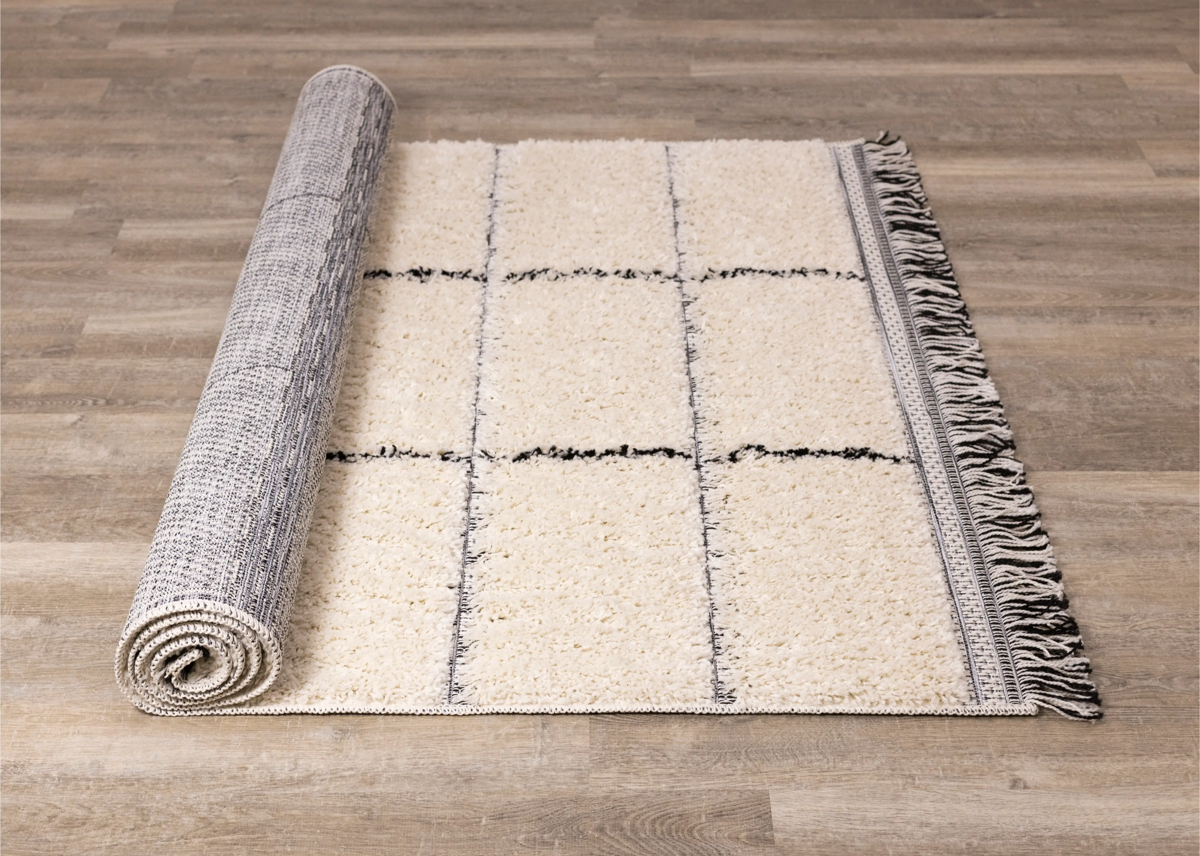 Novato 8 x 11 Contemporary Square Cream Shag Rug-6