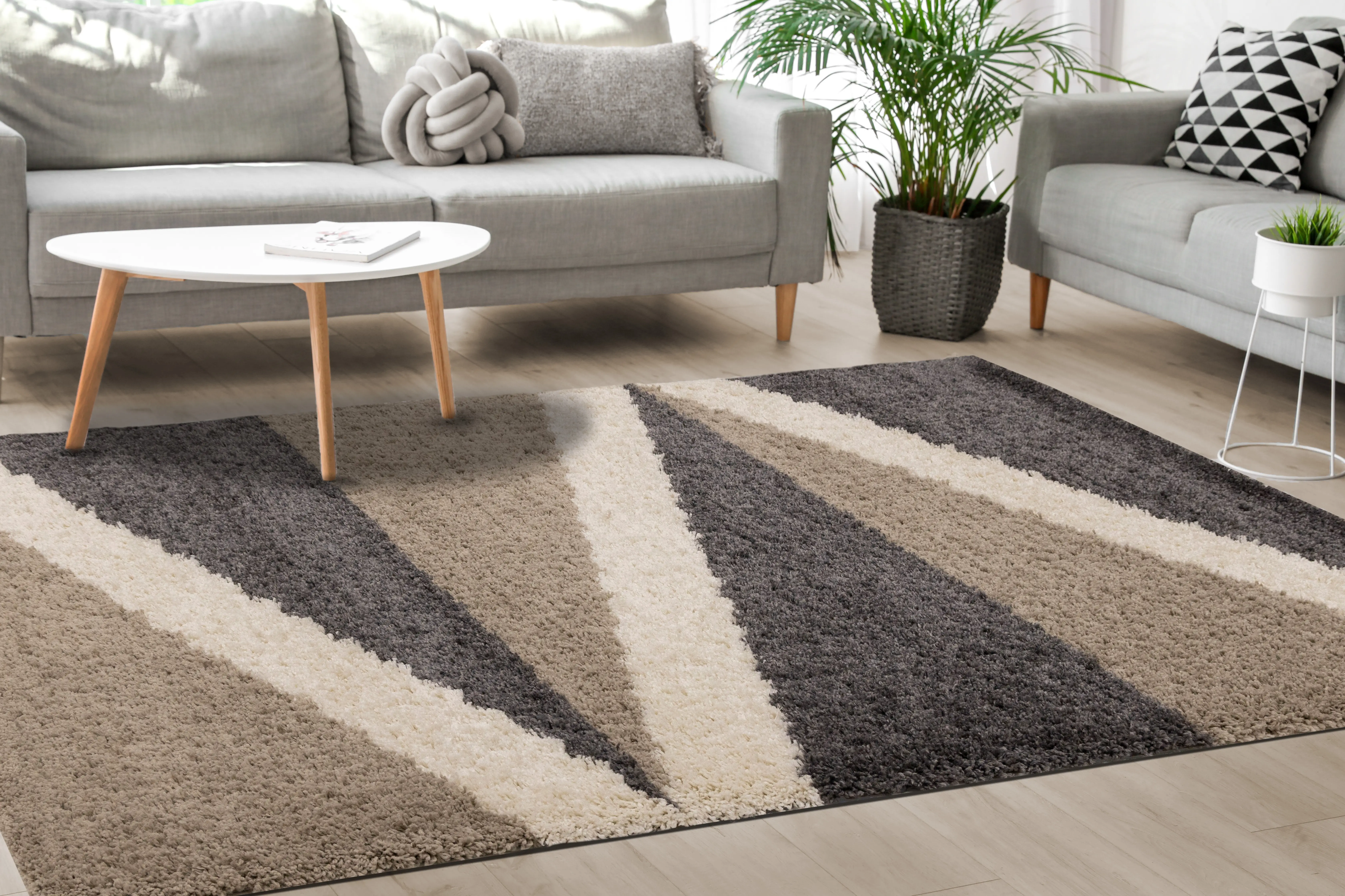 Rondo 2 x 4 Abstract Beige Cream Shag Rug-3