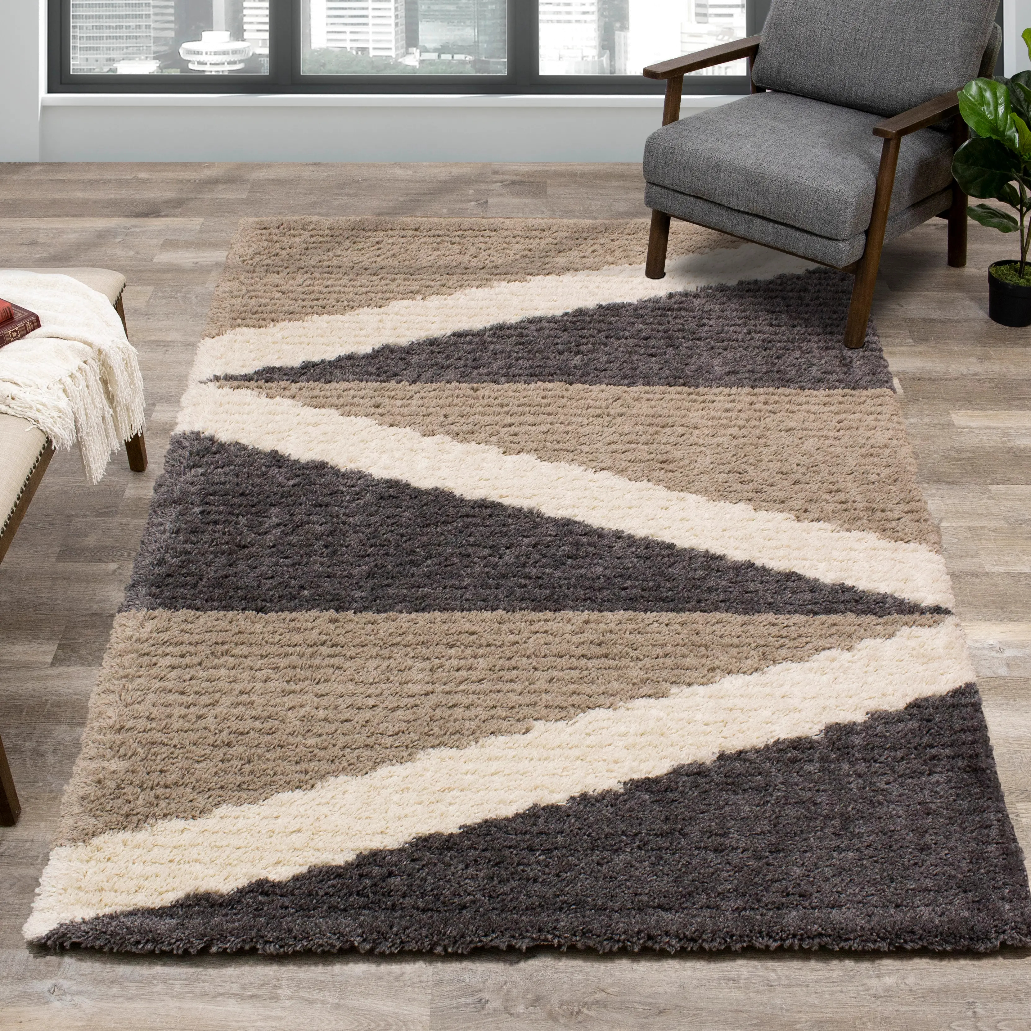 Rondo 8 x 11 Abstract Beige Cream Shag Rug-2