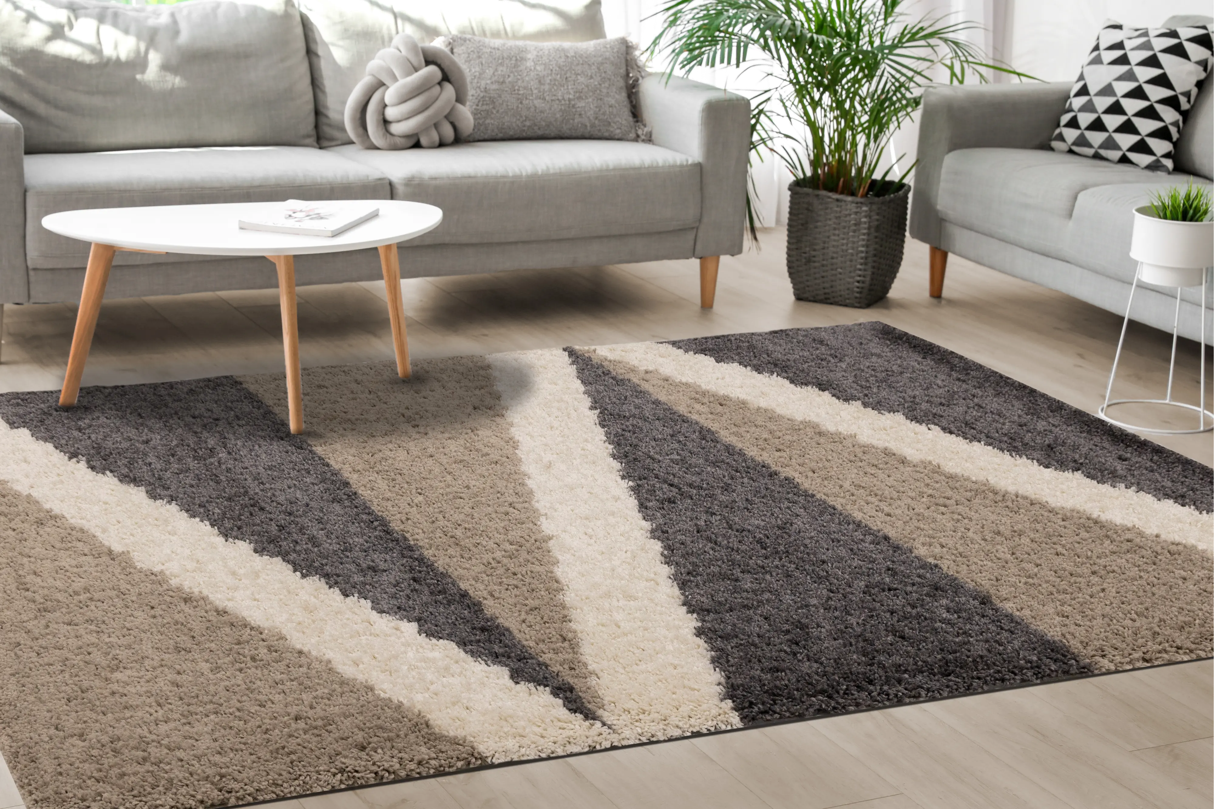 Rondo 8 x 11 Abstract Beige Cream Shag Rug-3