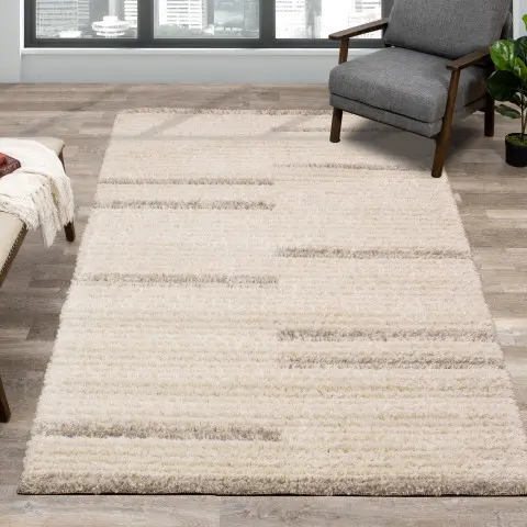 Rondo 8 x 11 Striped Cream Shag Rug-3