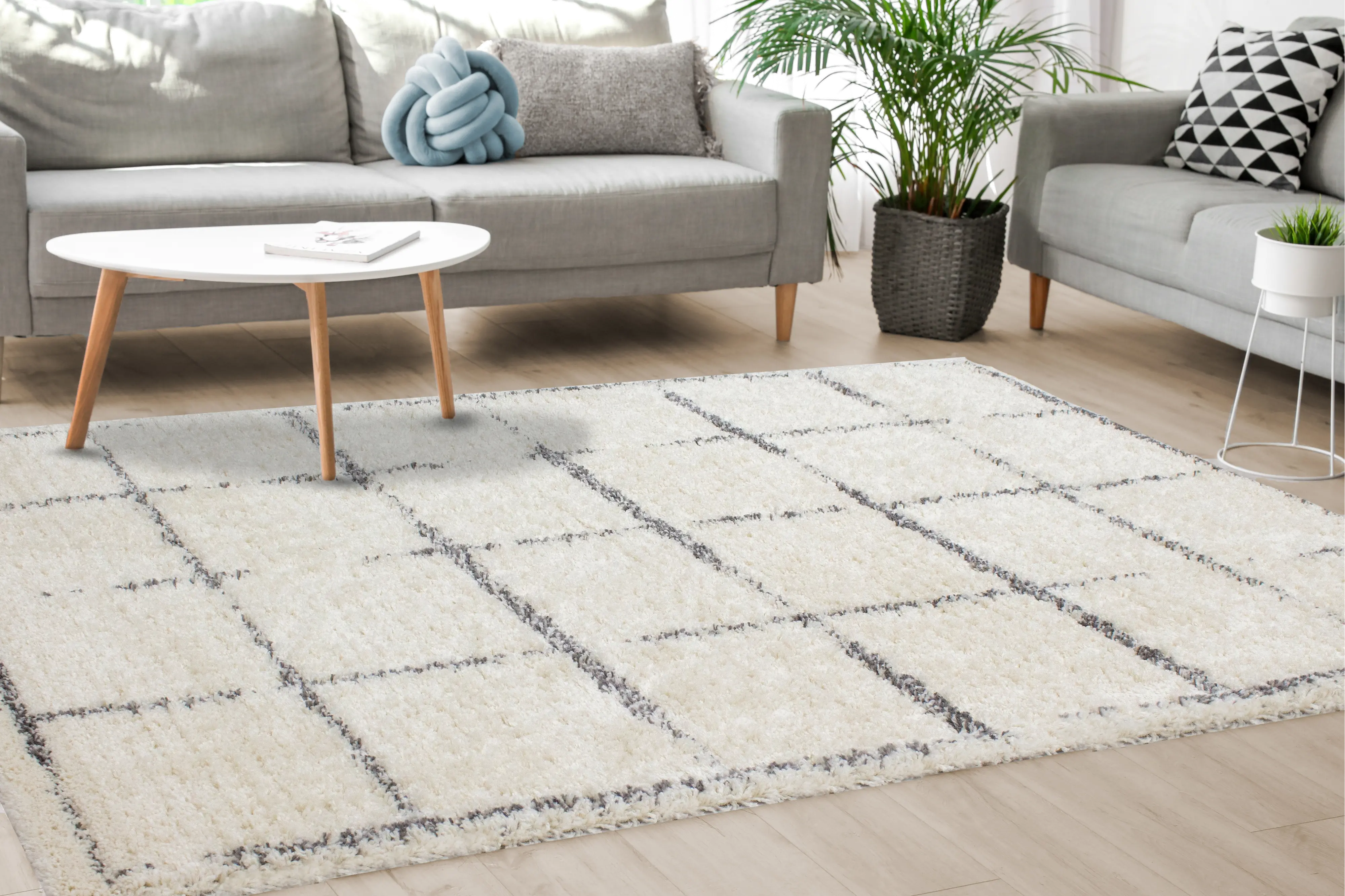 Rondo 8 x 11 Block Cream Gray Shag Rug-2