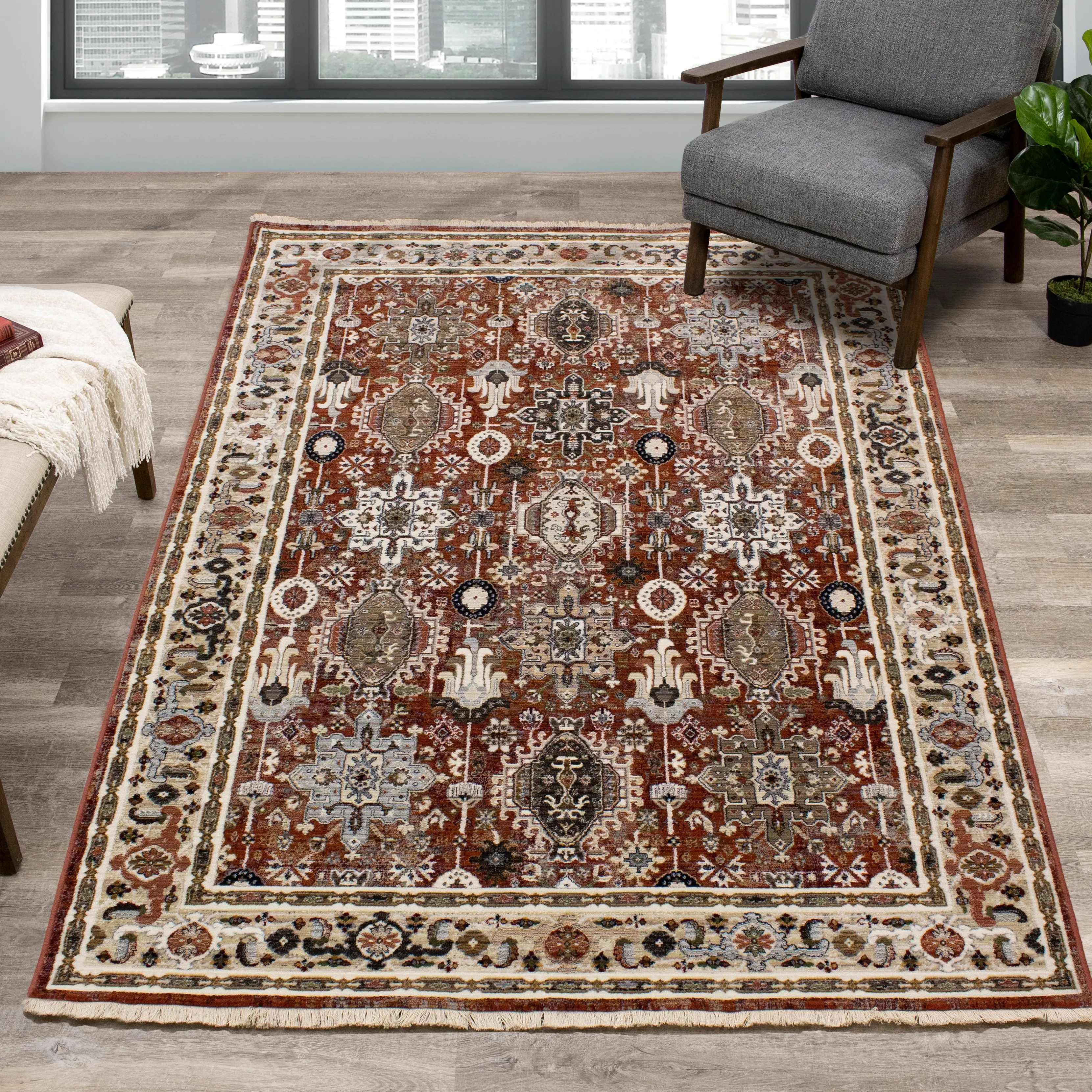 Samira 5 x 8 Orange Multicolor Area Rug-2