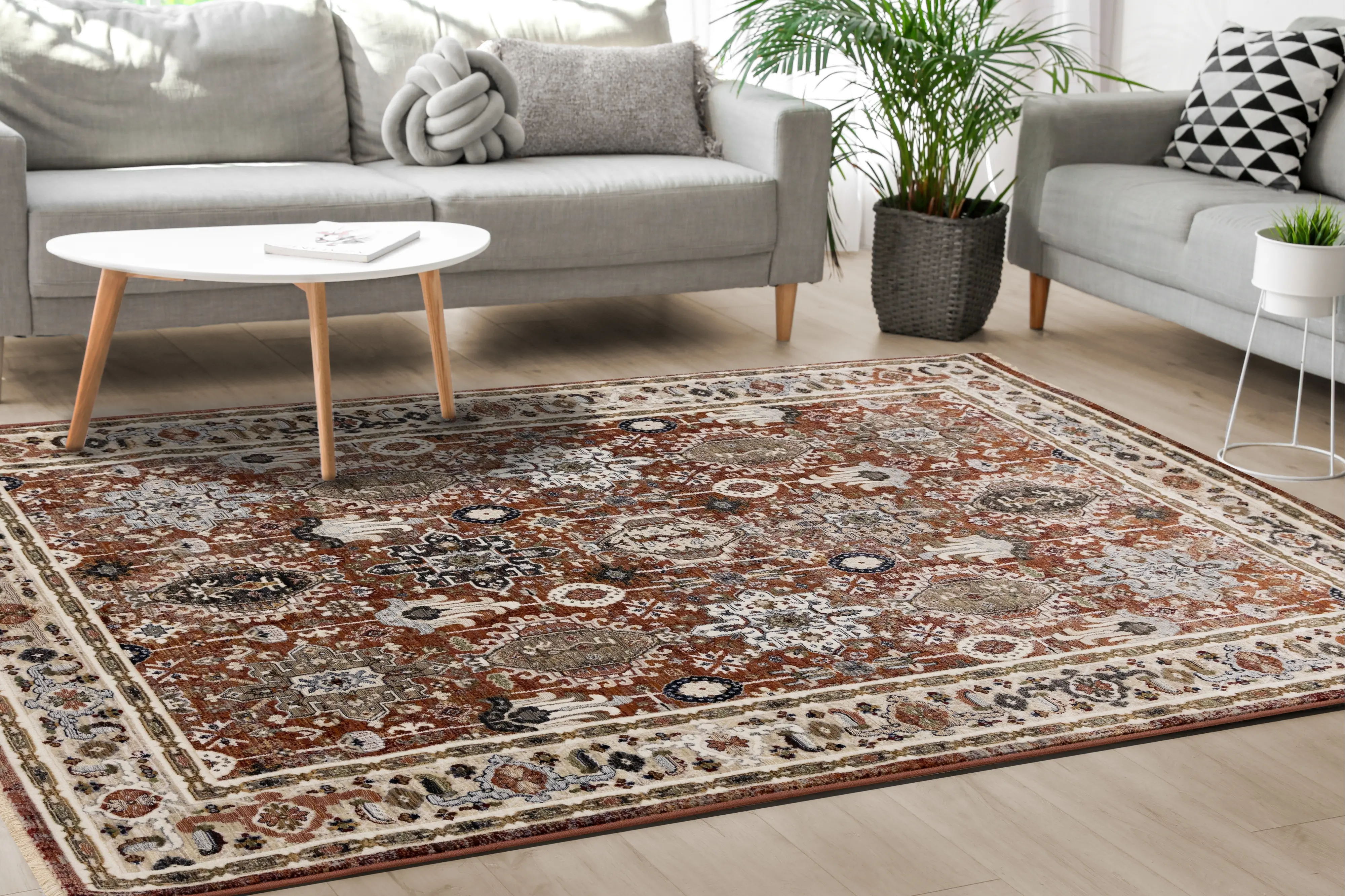 Samira 5 x 8 Orange Multicolor Area Rug-3