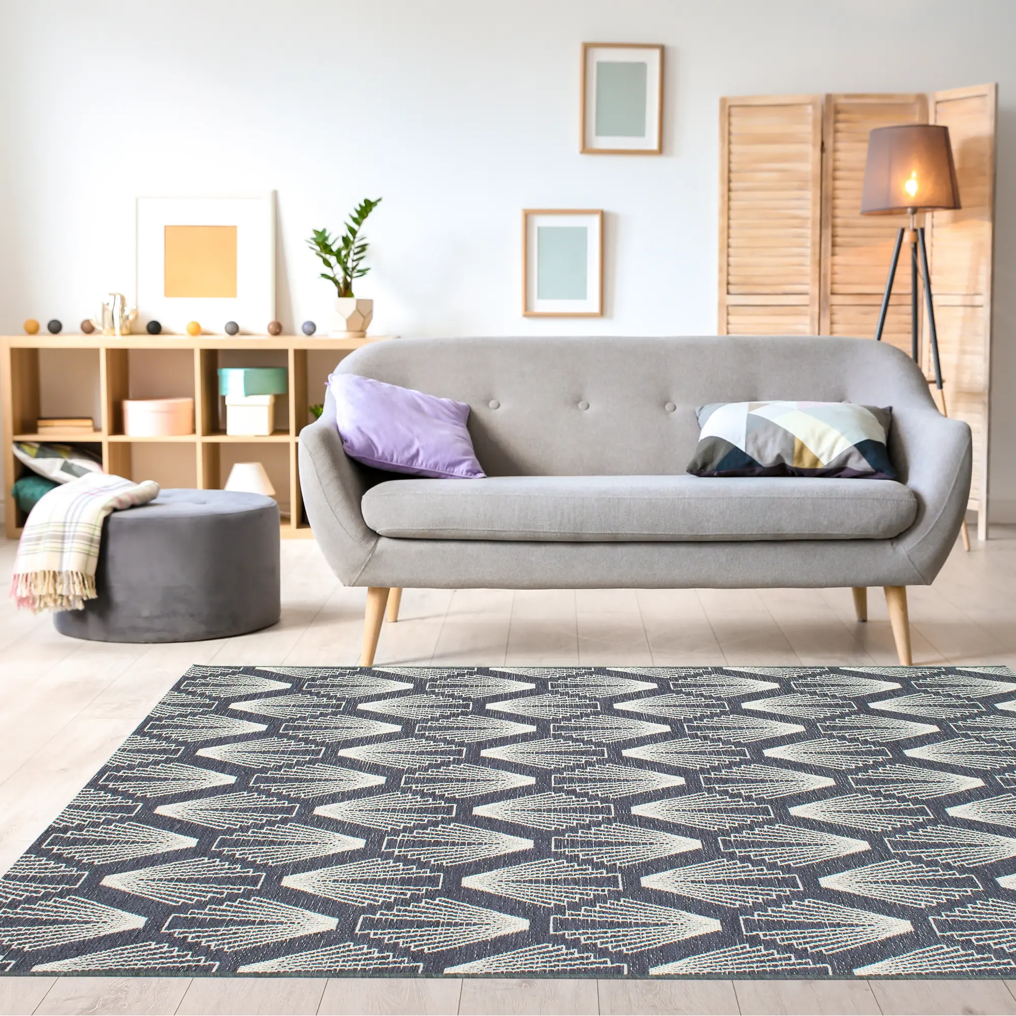 Vista 5 x 8 Art Deco Blue Cream Area Rug-3